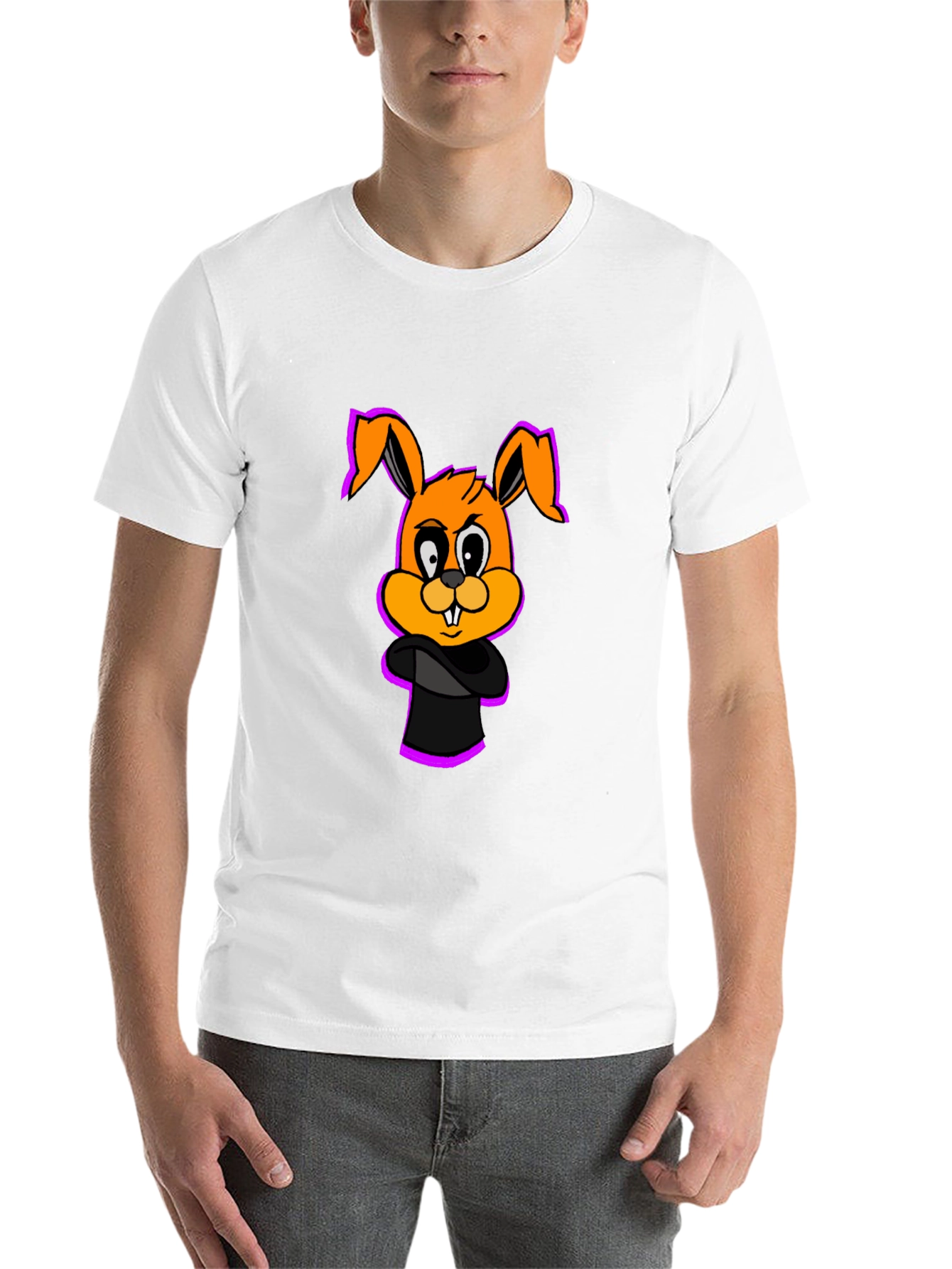 Black Cartoon Bunny Graphic Black T-Shirt view 14