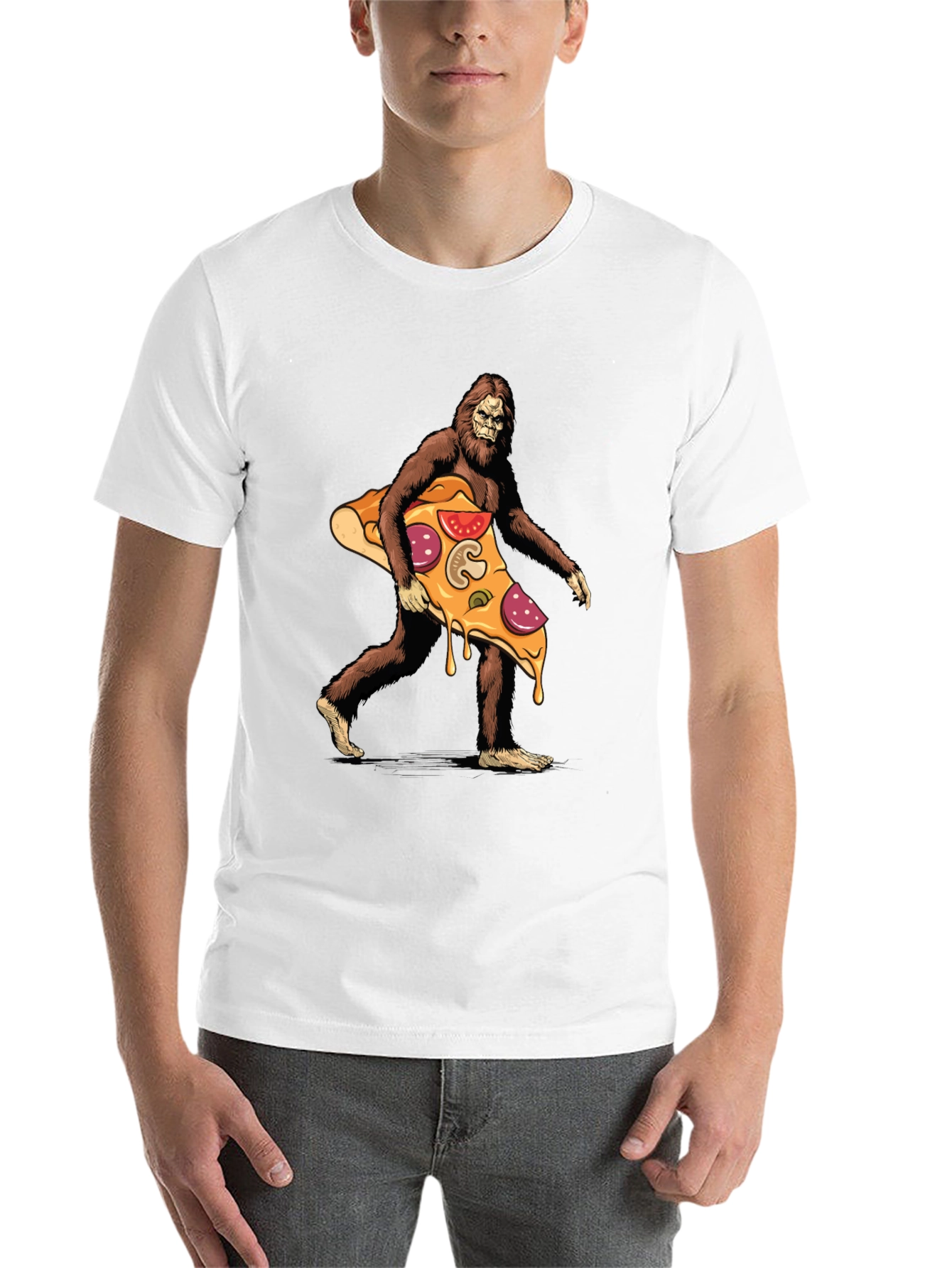 Black Bigfoot Pizza T-Shirt - Funny Graphic Tee view 14