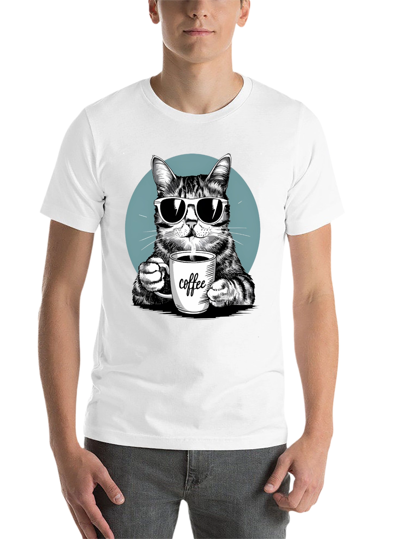 Black Cool Cat Coffee Lover Graphic T-Shirt view 14