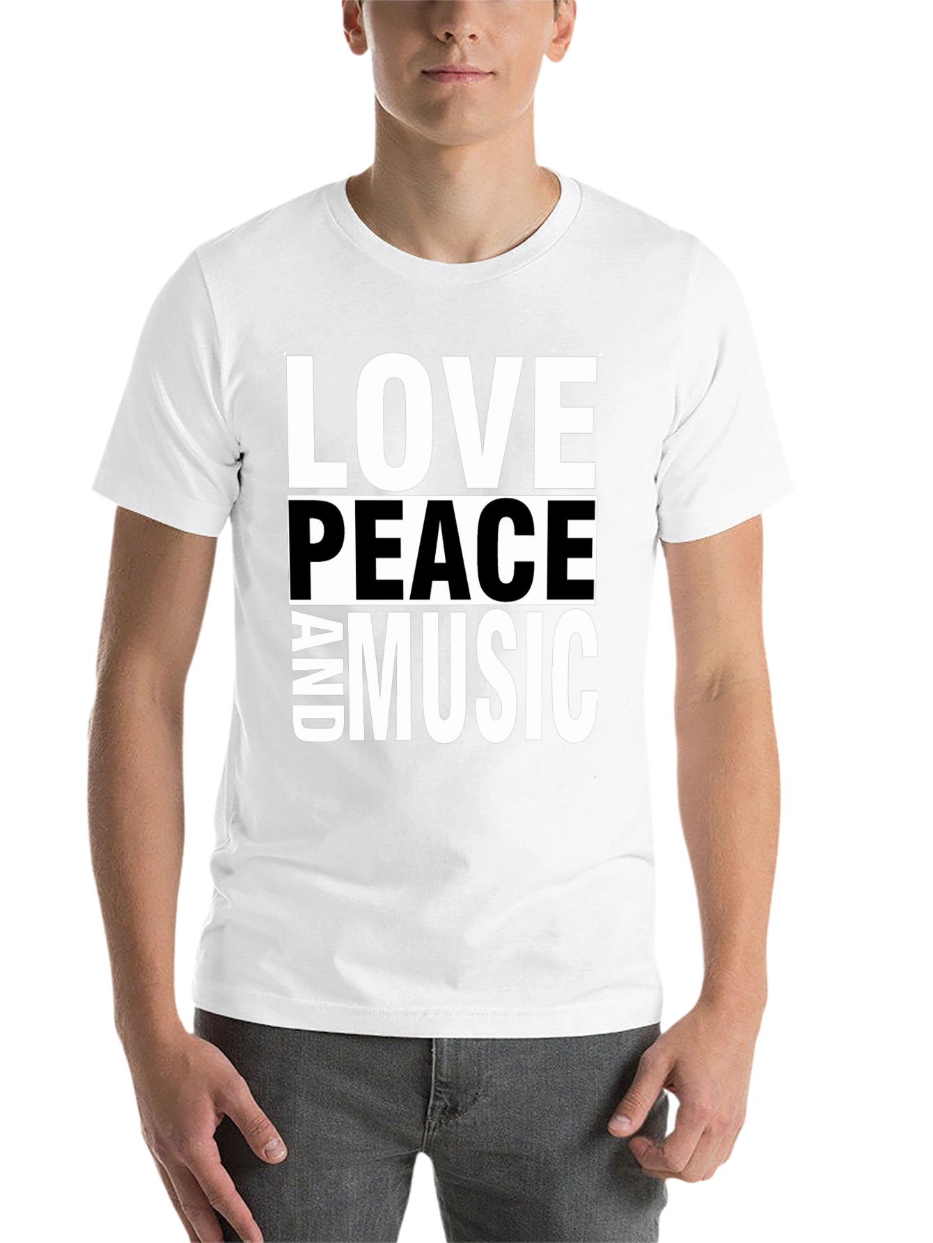 Black Love Peace and Music Black Graphic T-Shirt view 14