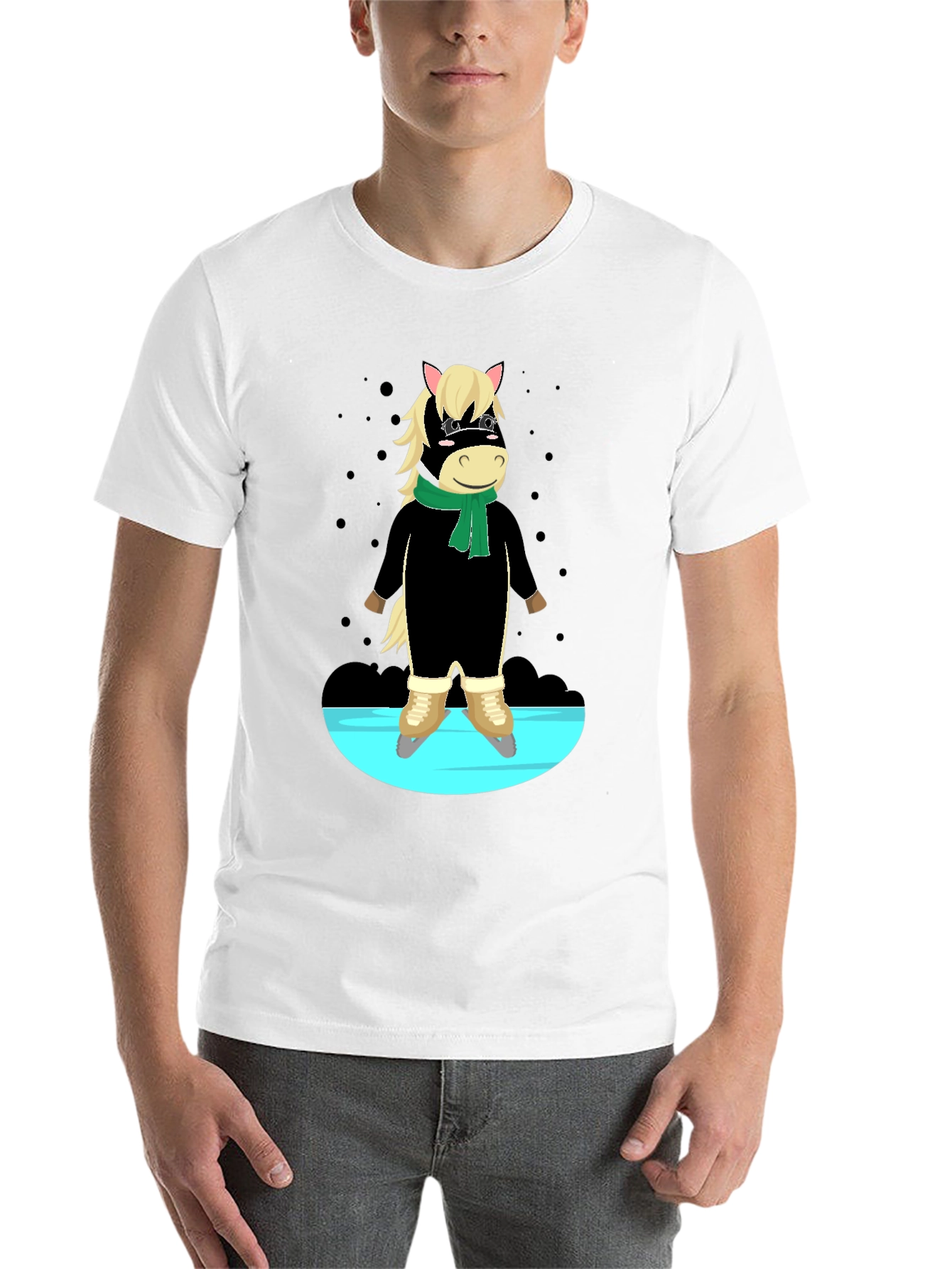 Black Skating Horse Graphic Tee - Quirky Cartoon Shirt view 14
