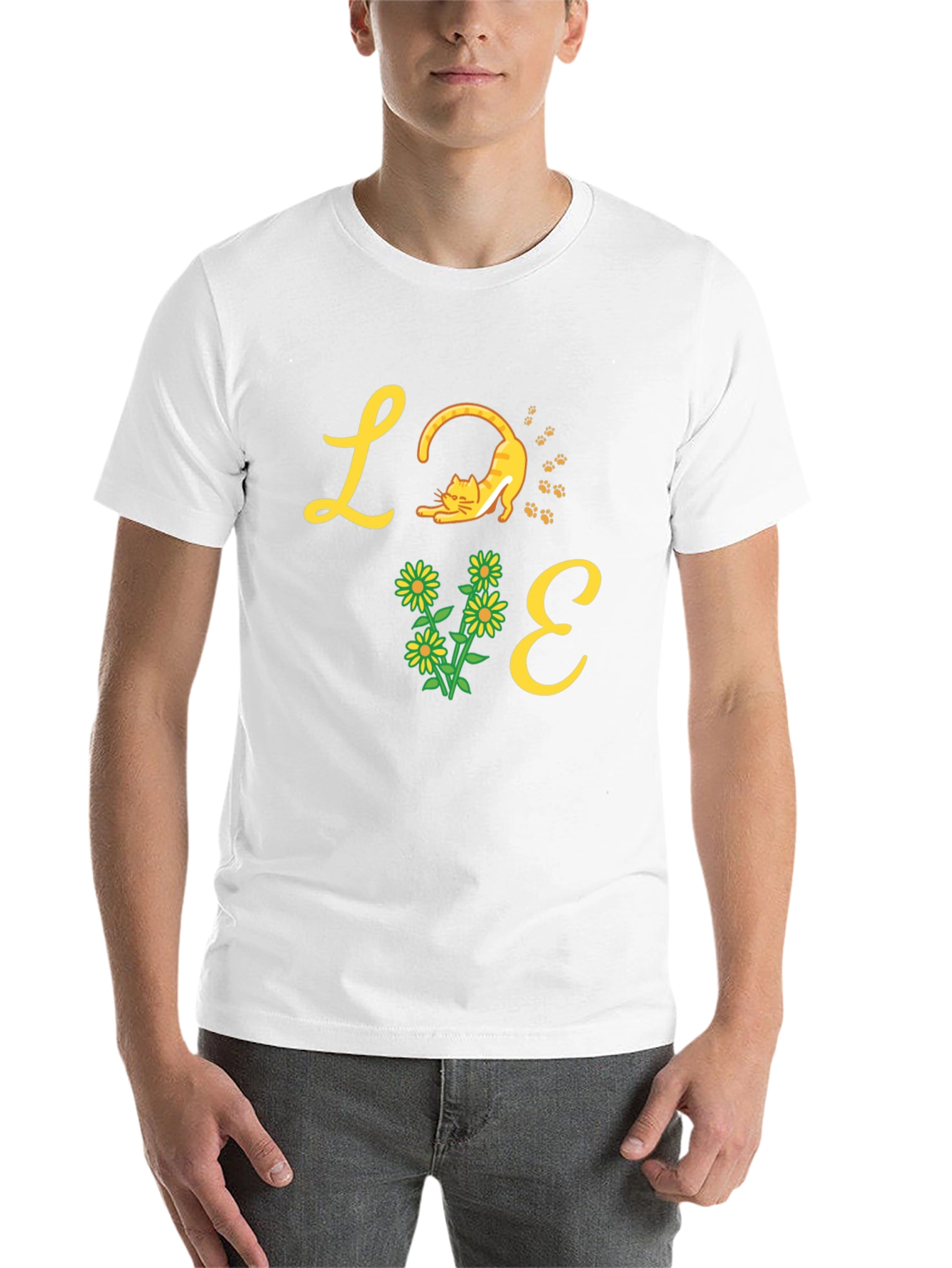 Black Love Cat & Flower Graphic T-Shirt - Black view 14