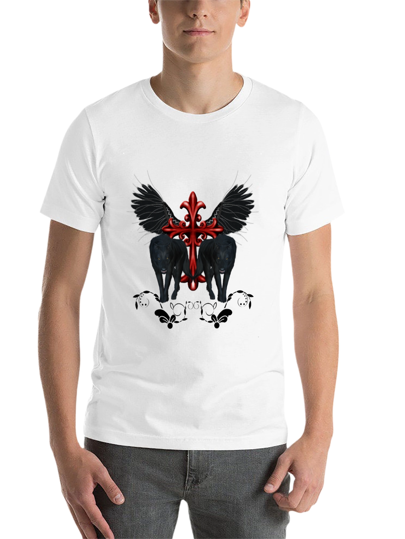 Black Gothic Wolves Cross Tee view 14