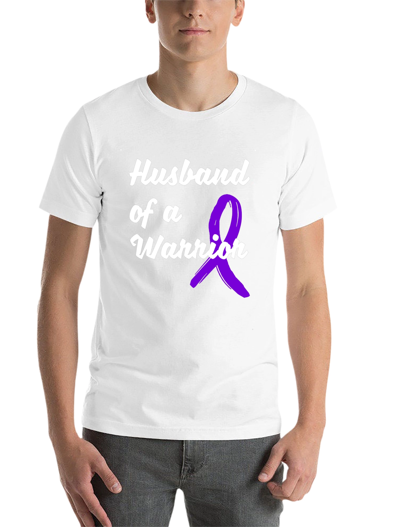 Black Husband of a Warrior Black T-Shirt Awareness Purple Ribbon view 14