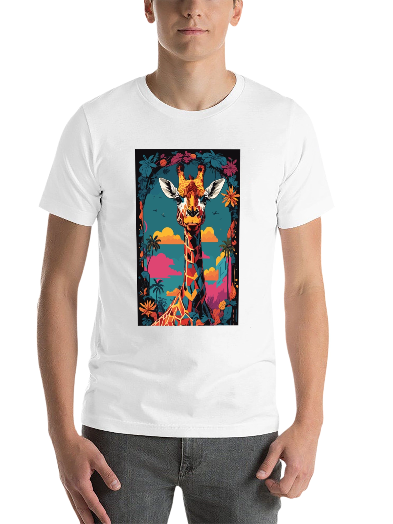 Black Cool Giraffe Graphic Print Black T-Shirt view 14