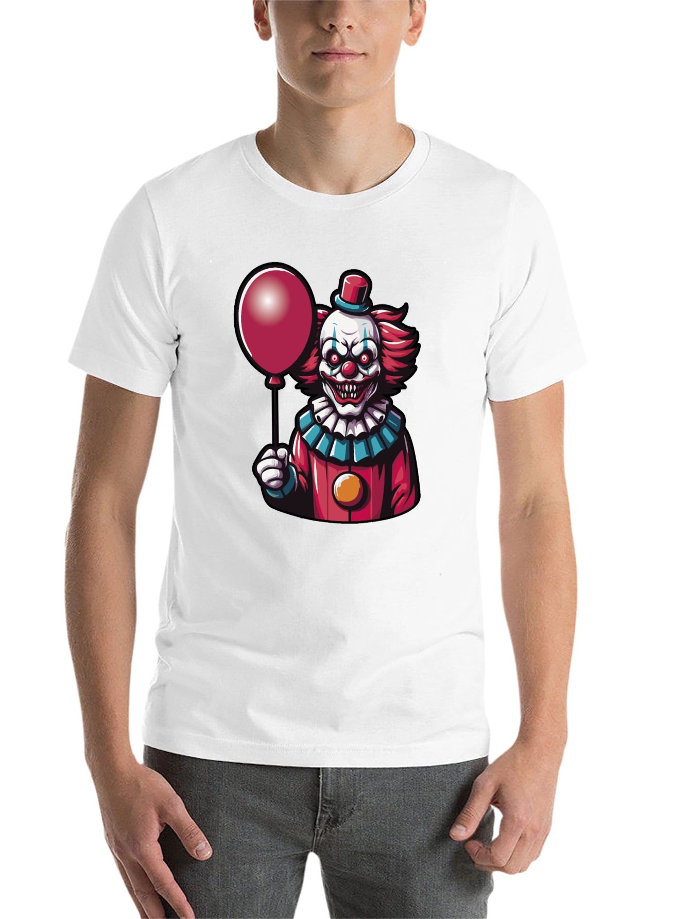 Black Creepy Clown Graphic Tee - Horror Balloon T-Shirt view 14