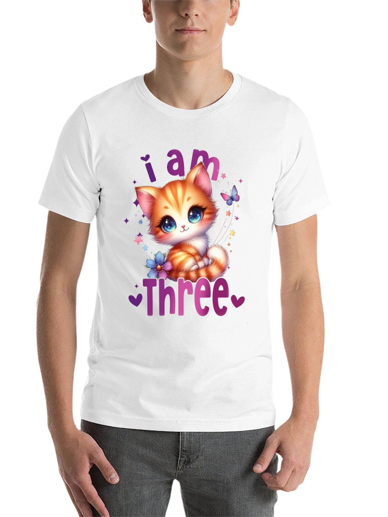 Black Cute "I am Three" Birthday Kitten T-Shirt view 14