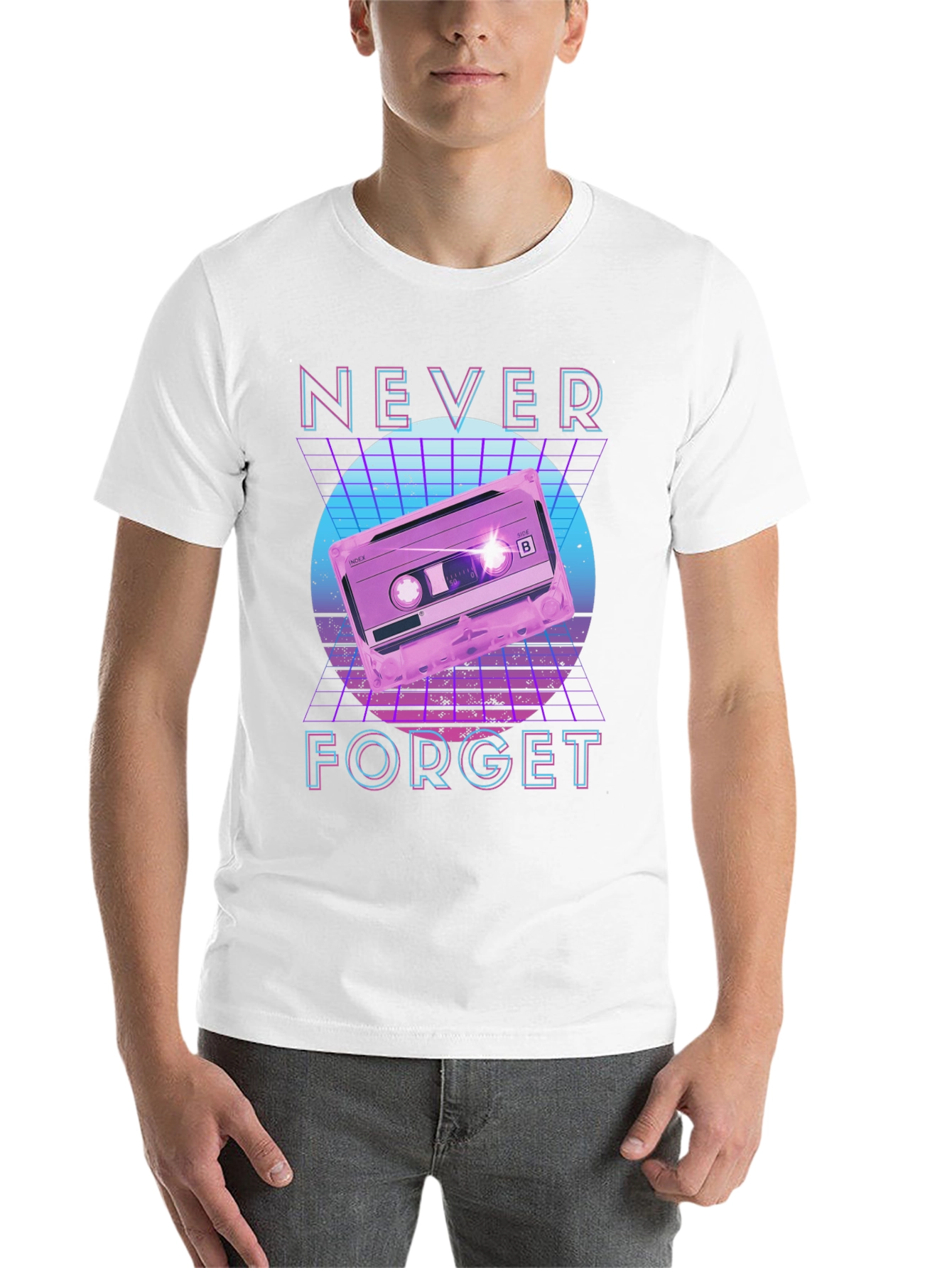 Black Retro 80s Cassette Tape Never Forget Graphic Tee view 14