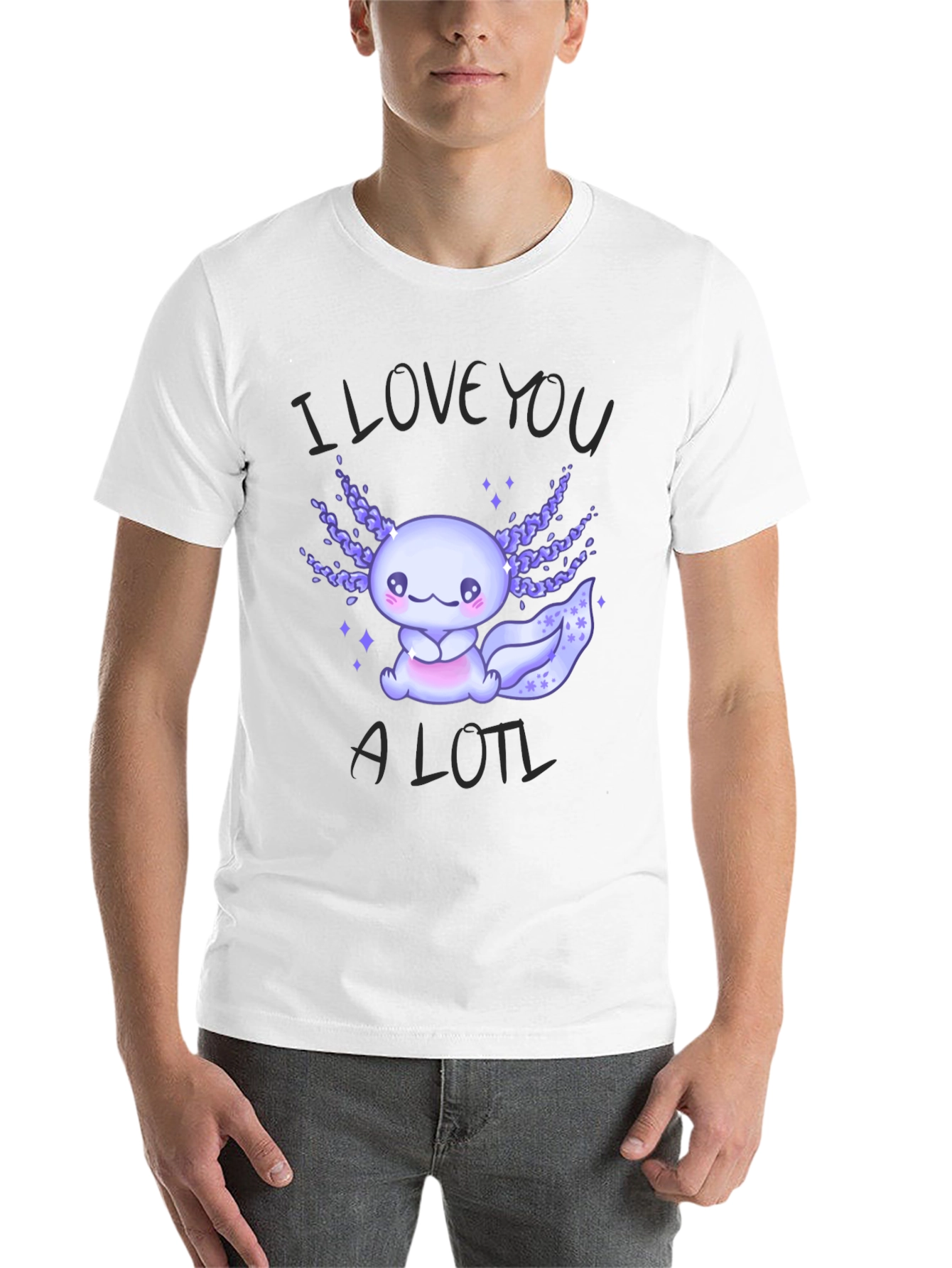 Black Cute Axolotl Graphic T-Shirt - I Love You A Lotl view 14