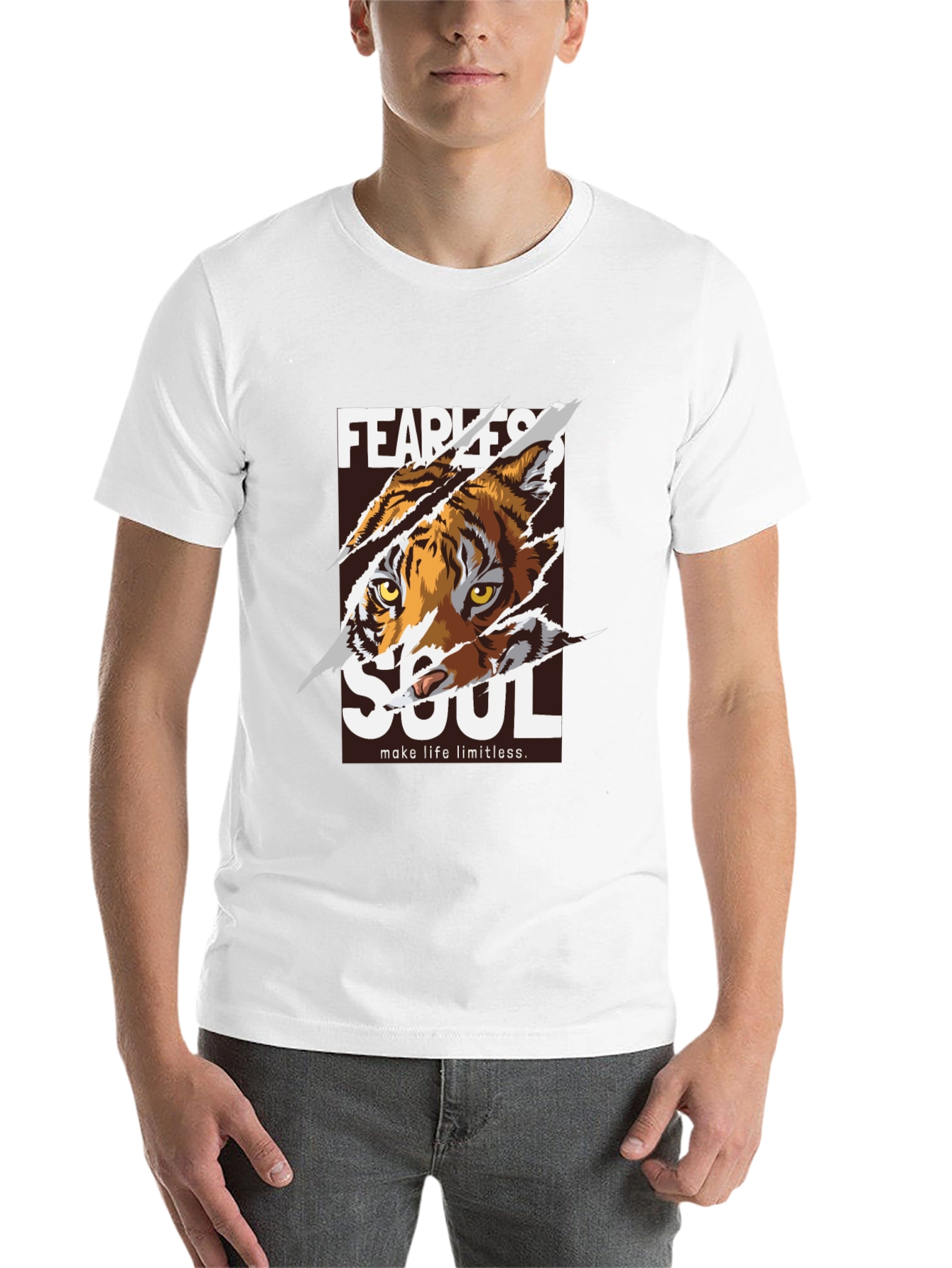 Black Fearless Soul Tiger Graphic Black T-Shirt view 14