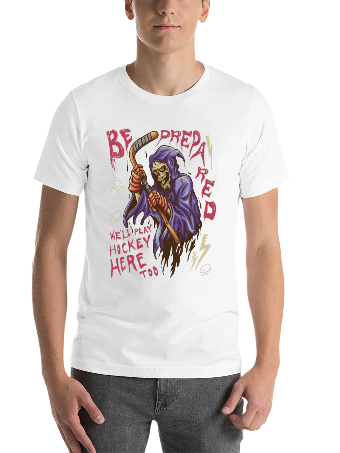 Black Hockey Grim Reaper Graphic T-Shirt view 14