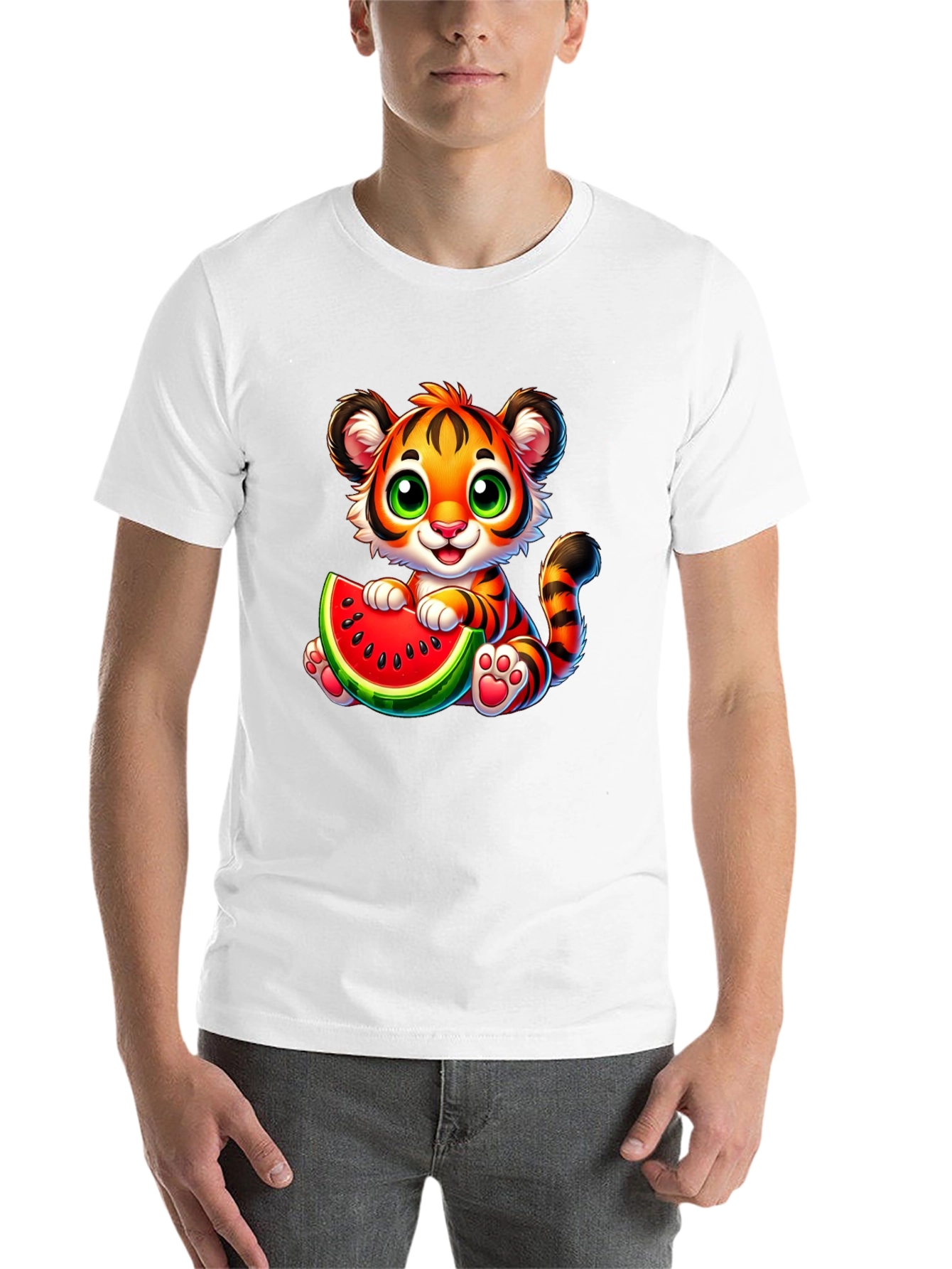 Black Cute Tiger Watermelon Graphic Tee - Fun Summer Style view 14