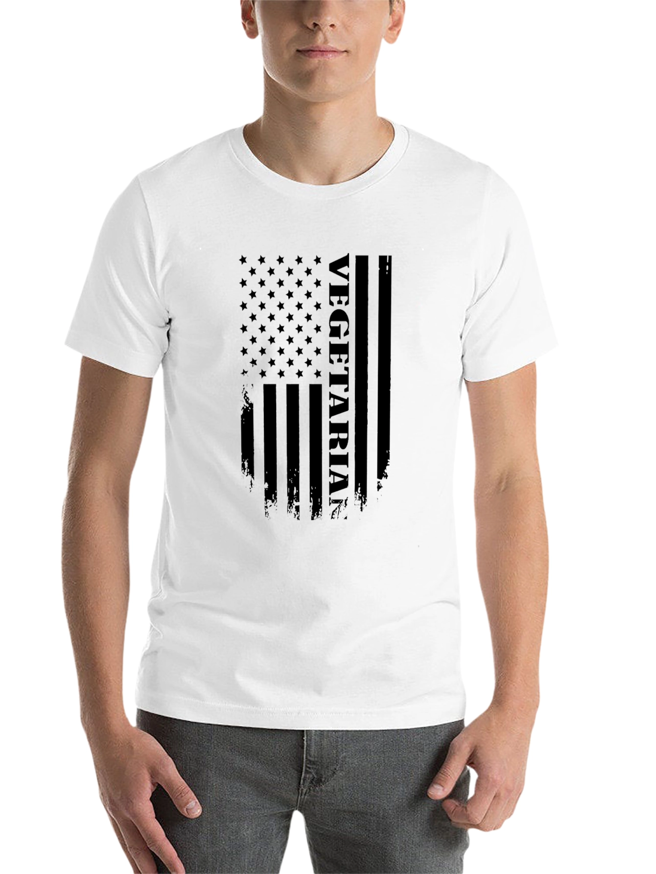 Black Vegetarian American Flag Graphic T-Shirt - Black view 14