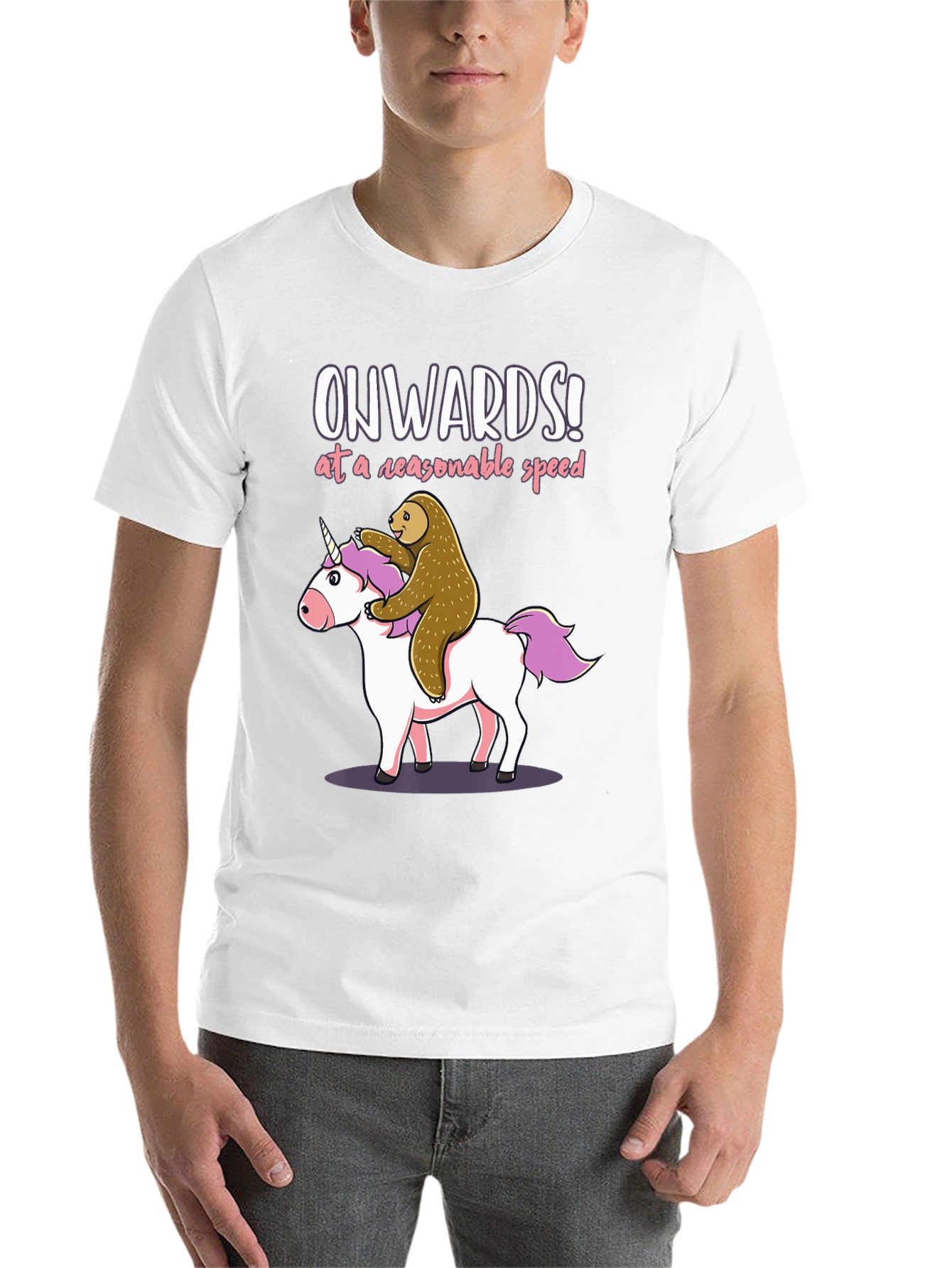 Black Onwards Unicorn Sloth T-Shirt - Funny Graphic Tee view 14