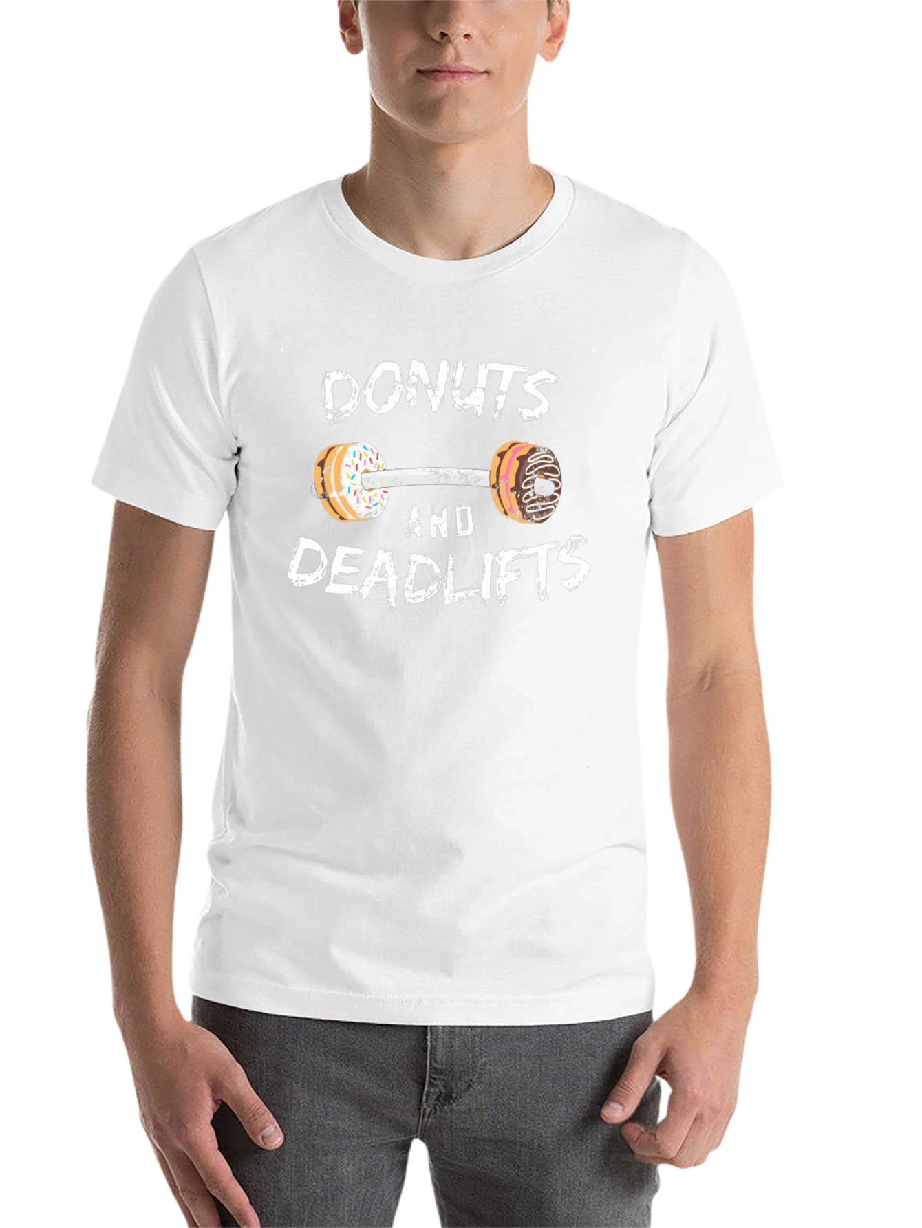 Black Donuts and Deadlifts Funny Workout Gym T-Shirt view 14