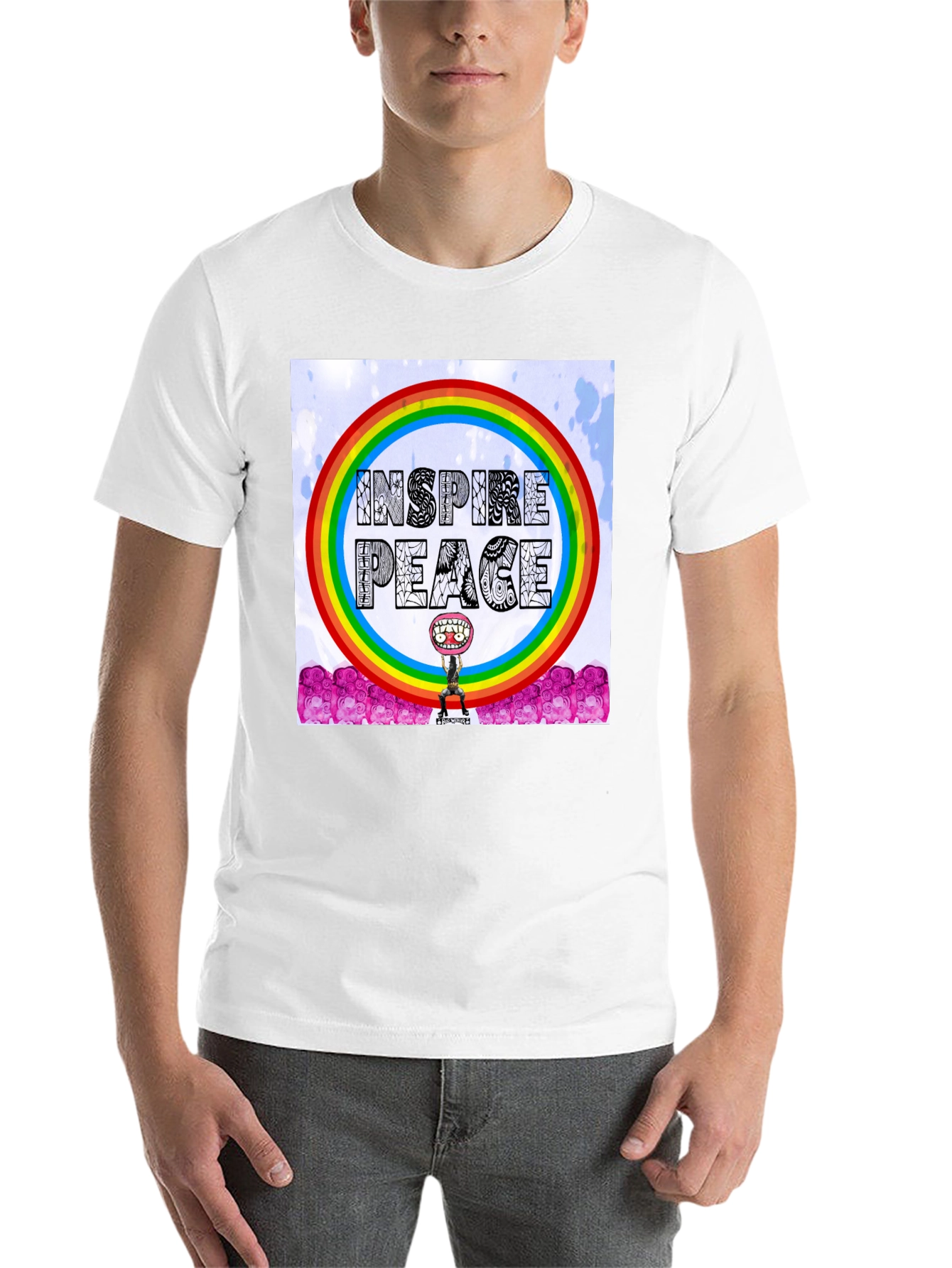 Black Inspire Peace Graphic Tee - Rainbow Design view 14