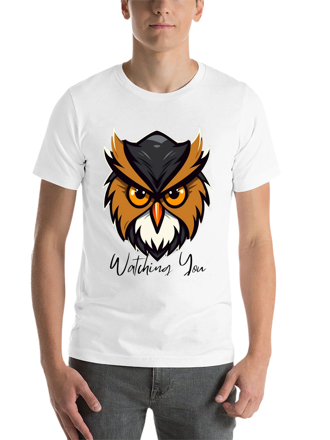 Black Men's Black Owl Graphic Tee - Watching You Design view 14