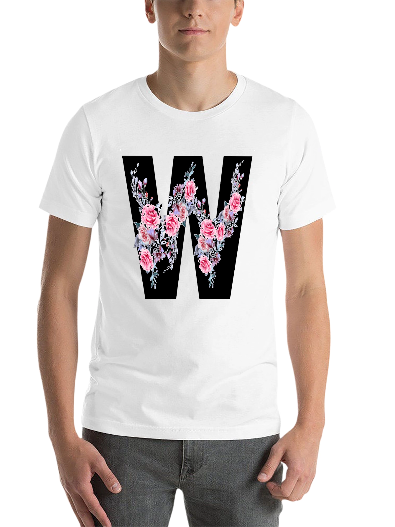 Black Floral Letter W Black T-Shirt view 14