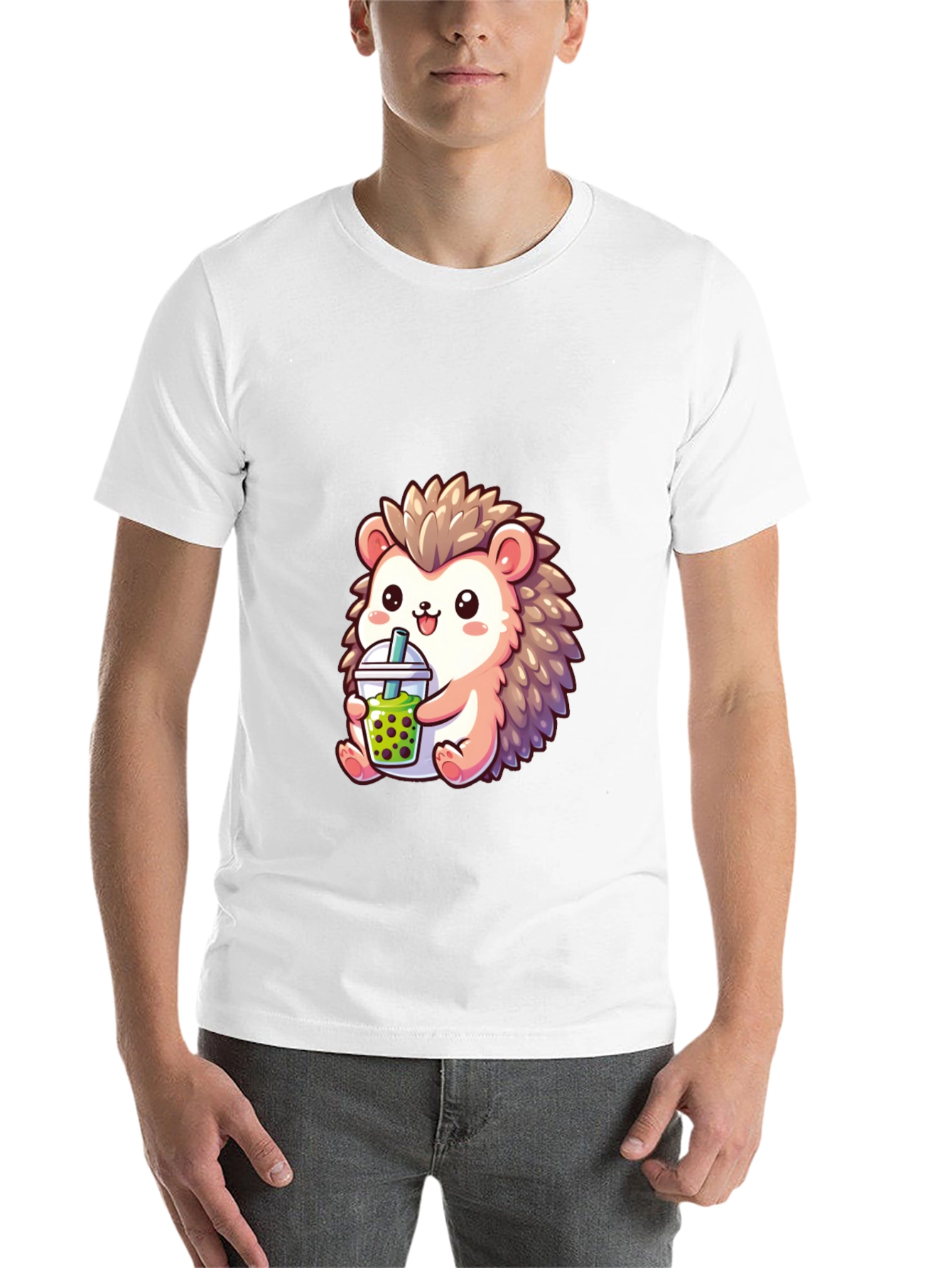 Black Cute Hedgehog Boba Tea Graphic Tee view 14