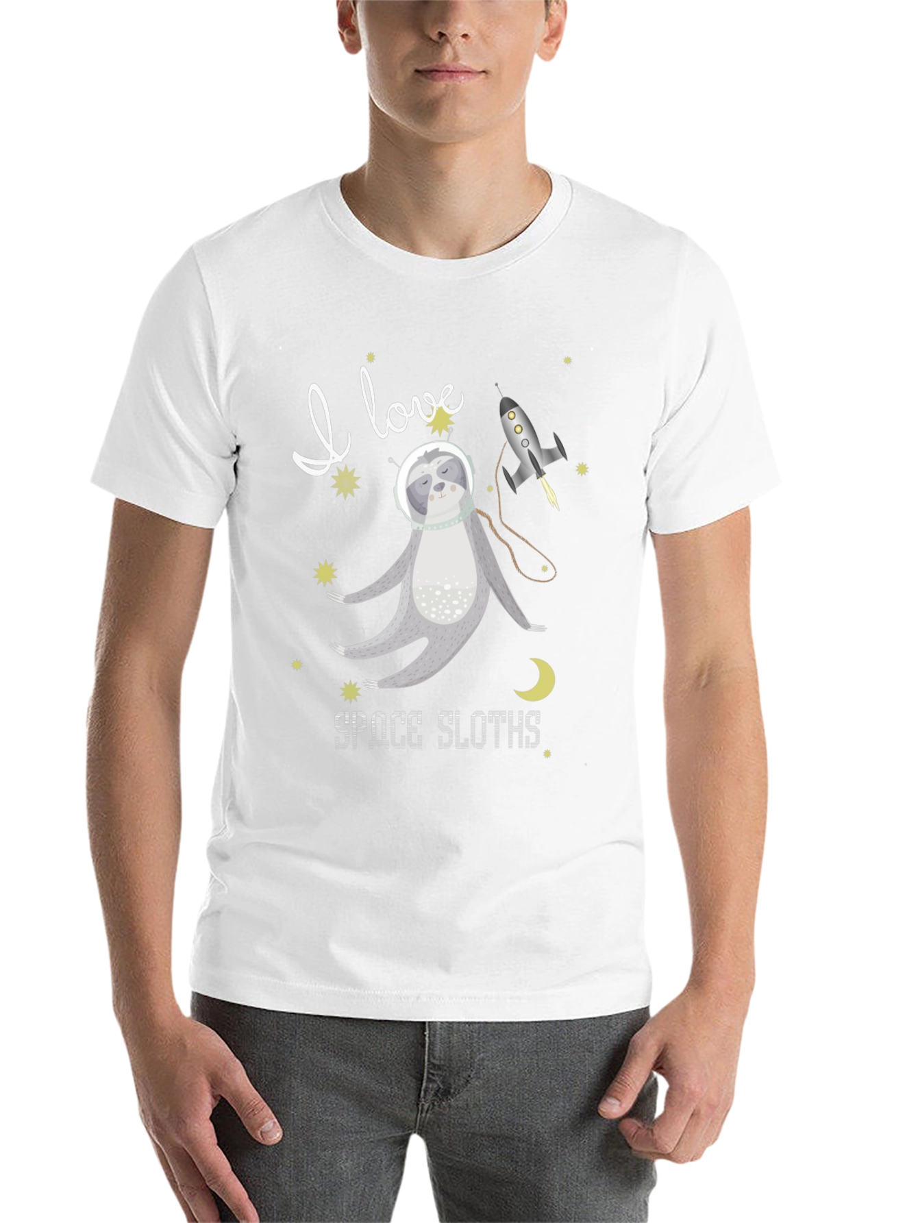 Black I Love Space Sloths Black T-Shirt view 14