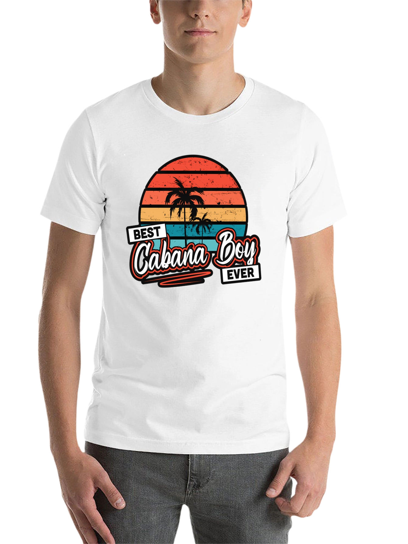 Black Best Cabana Boy Ever T-Shirt Retro Sunset Palm Trees view 14