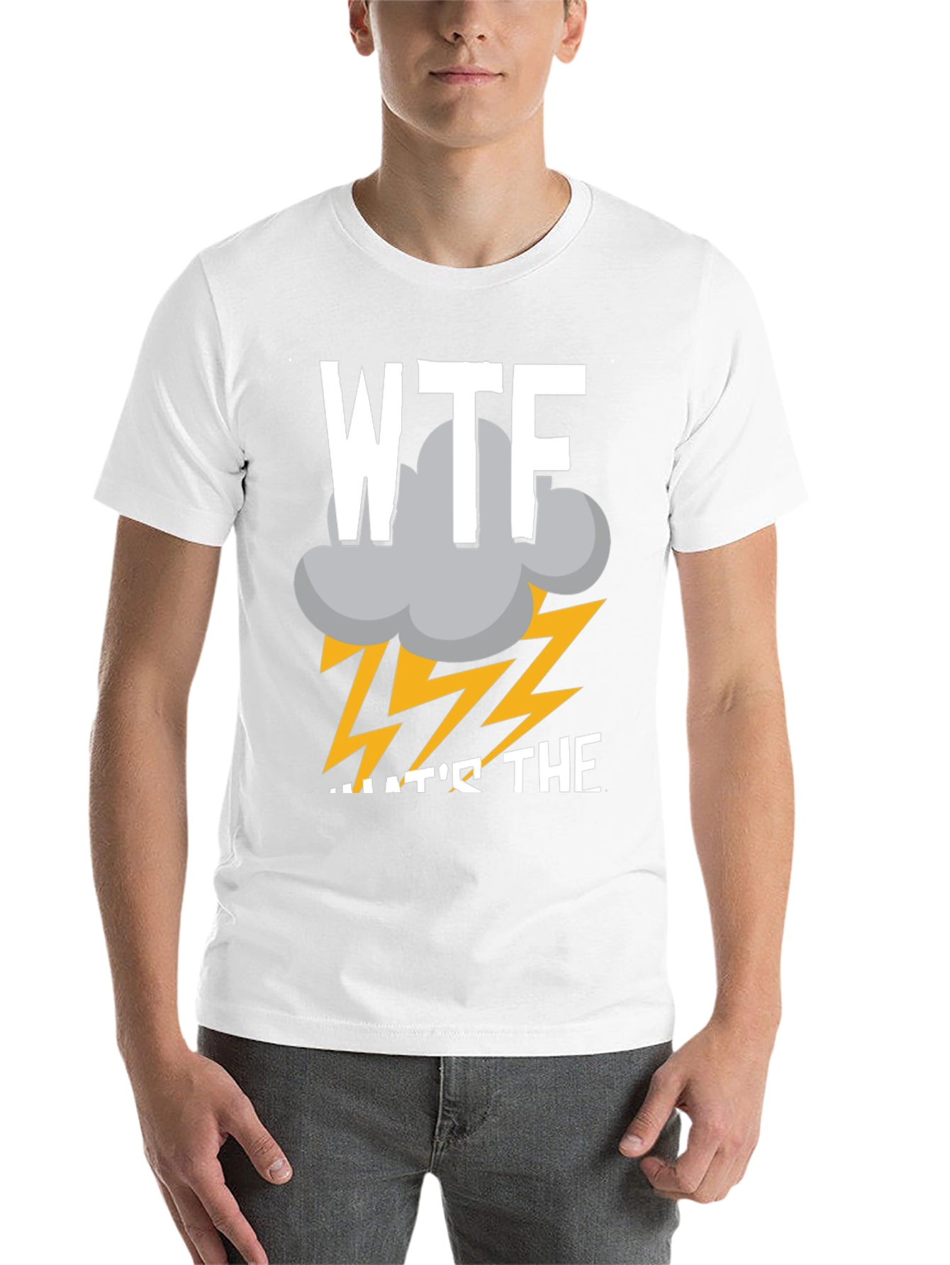 Black WTF Storm Funny Men's T-Shirt view 14