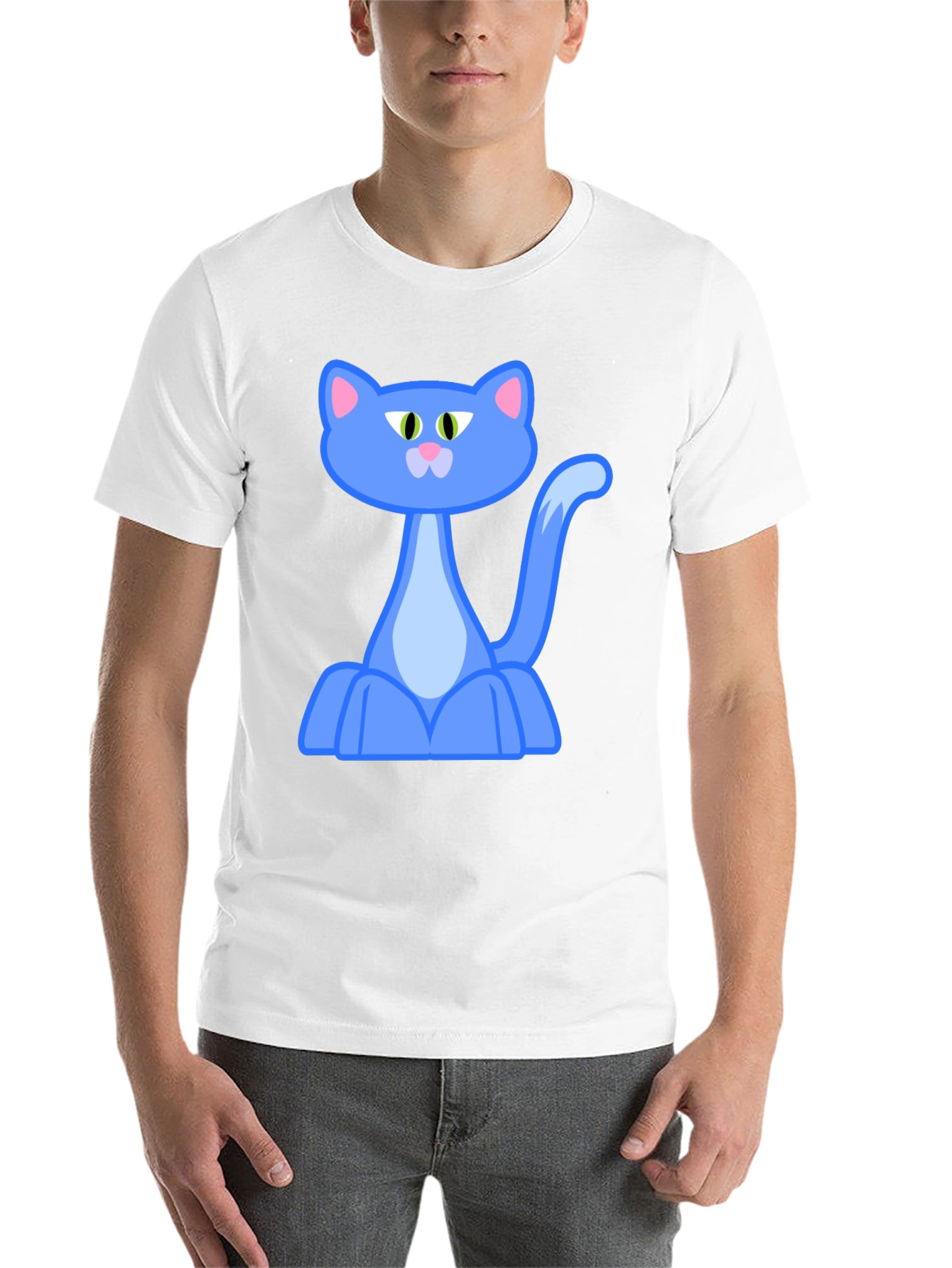 Black Blue Cartoon Cat Graphic Black T-Shirt view 14