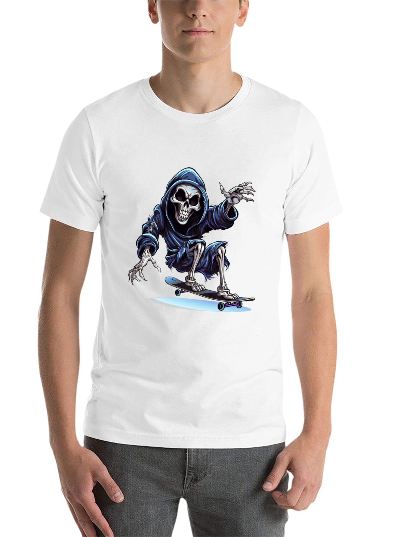 Black Skateboarding Grim Reaper Graphic Tee - Cool Skeleton Shirt view 14