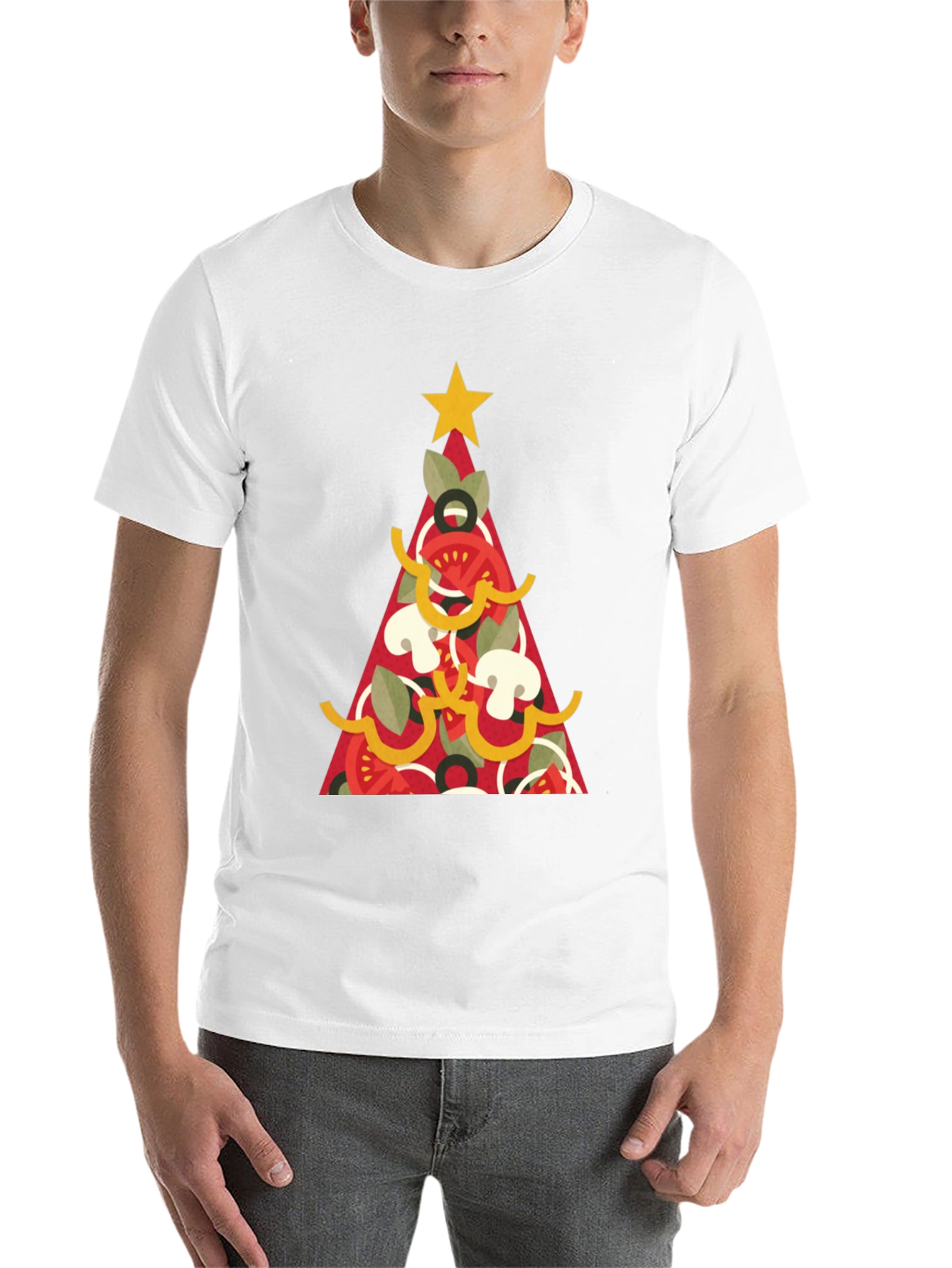 Black Pizza Christmas Tree Graphic Tee - Holiday Apparel view 14