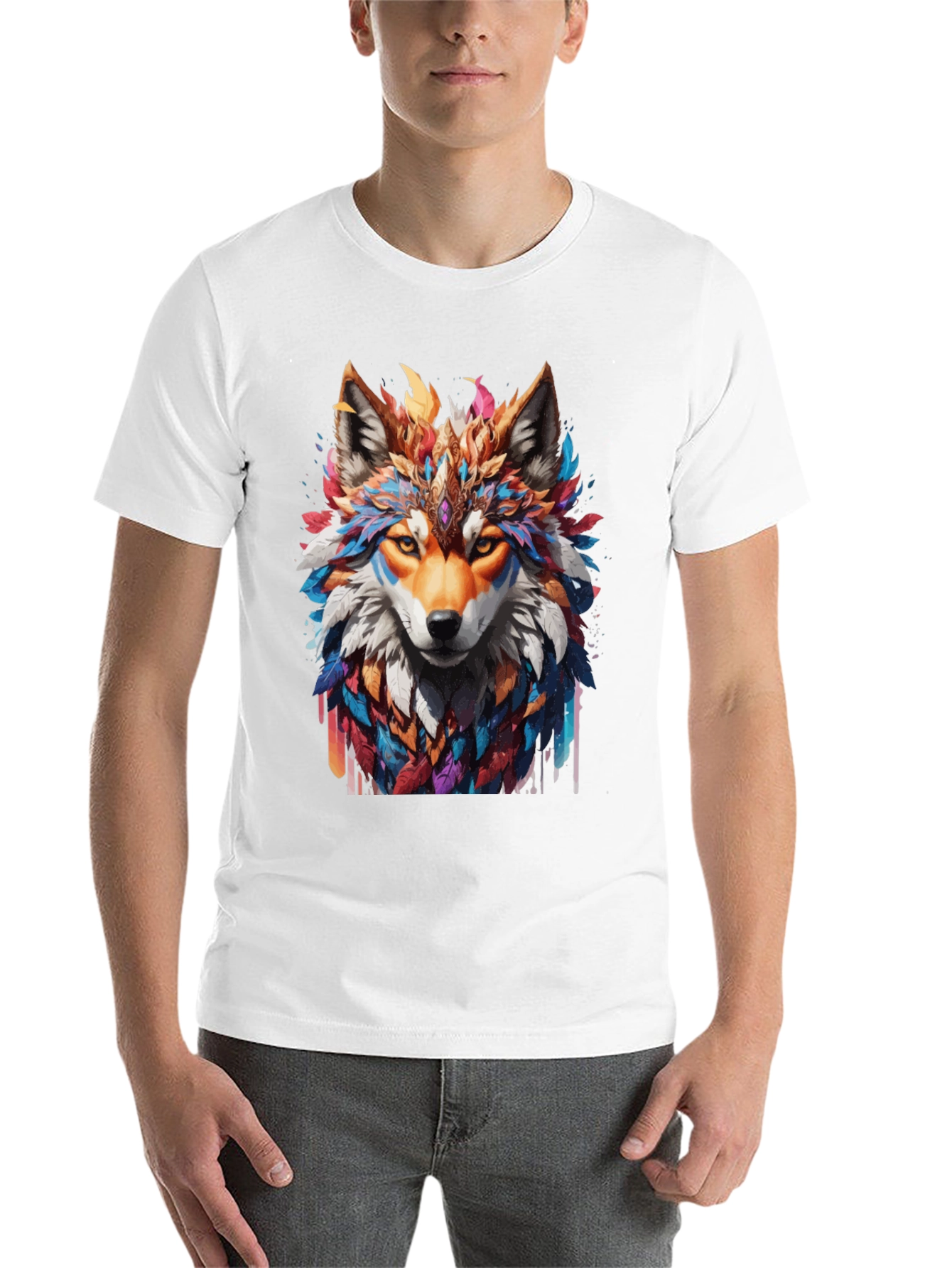 Black Colorful Wolf Graphic T-Shirt view 14