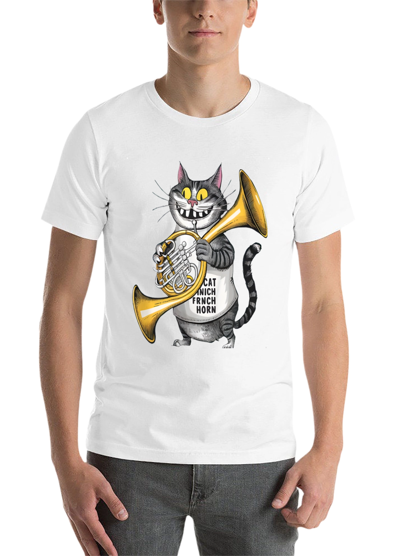 Black Funny Cat French Horn Player T-Shirt view 14