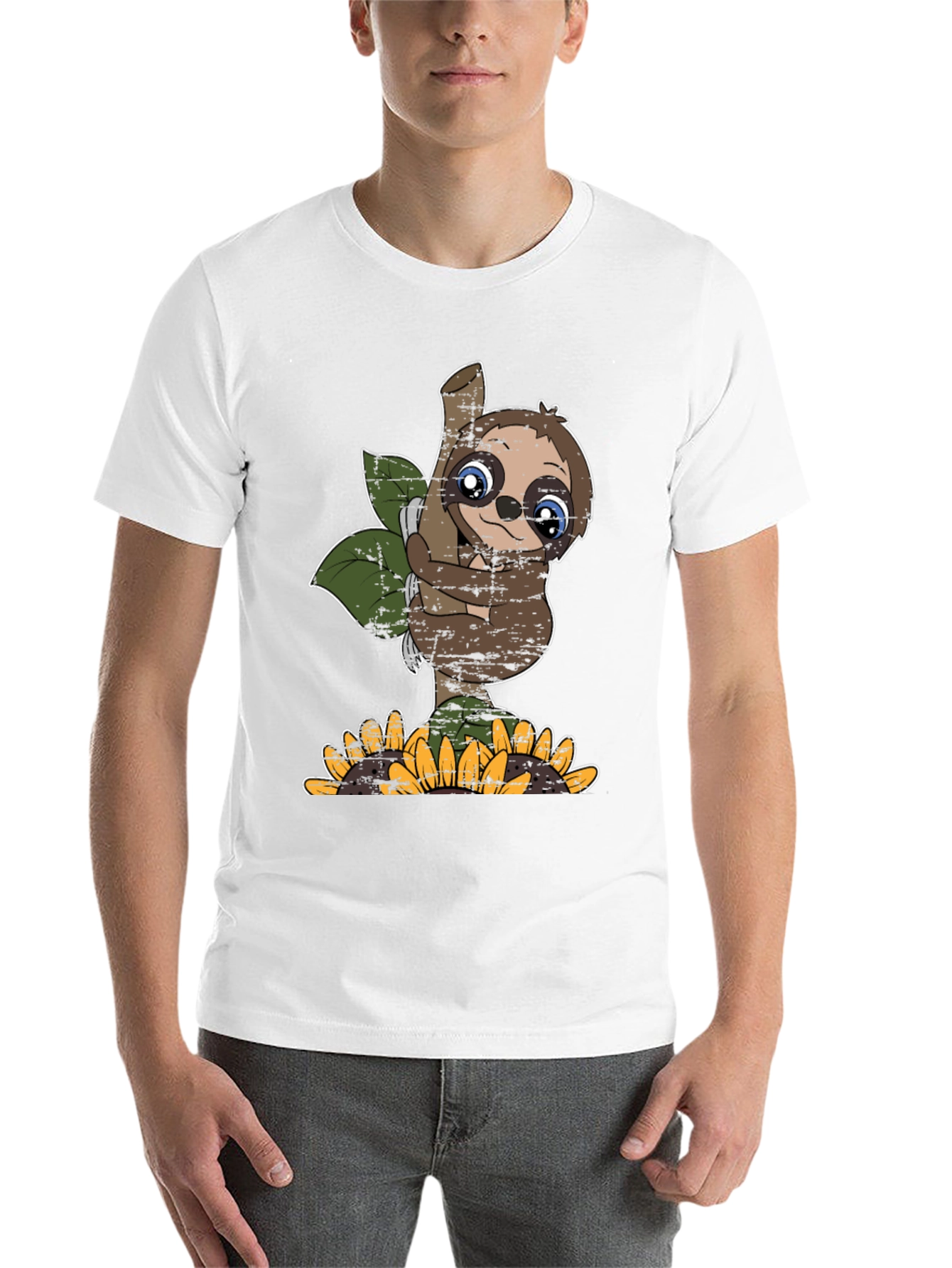 Black Cute Sloth Sunflower Graphic Tee view 14