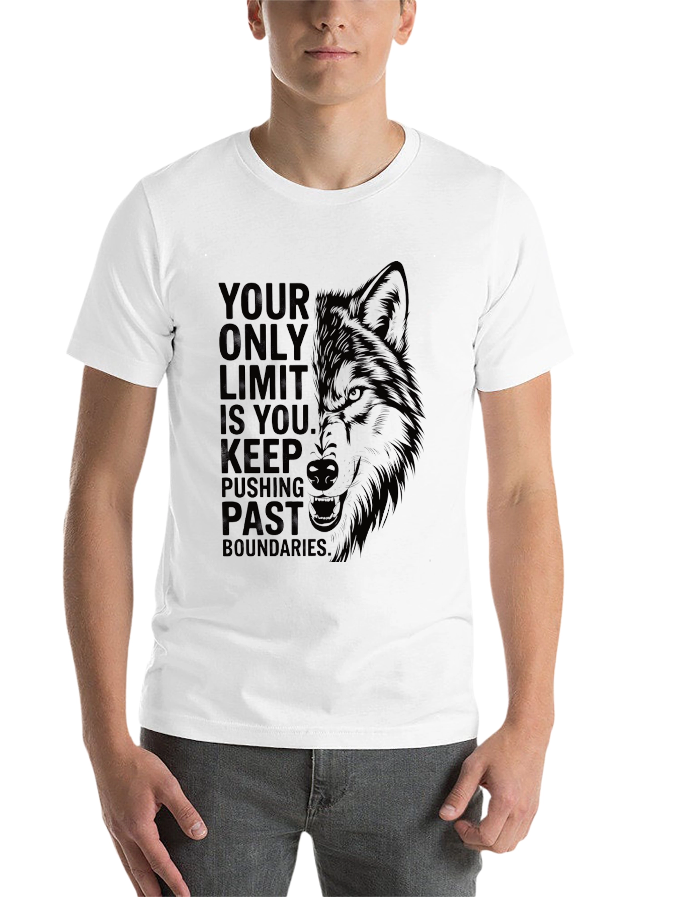 Black Motivational Wolf Graphic T-Shirt view 14