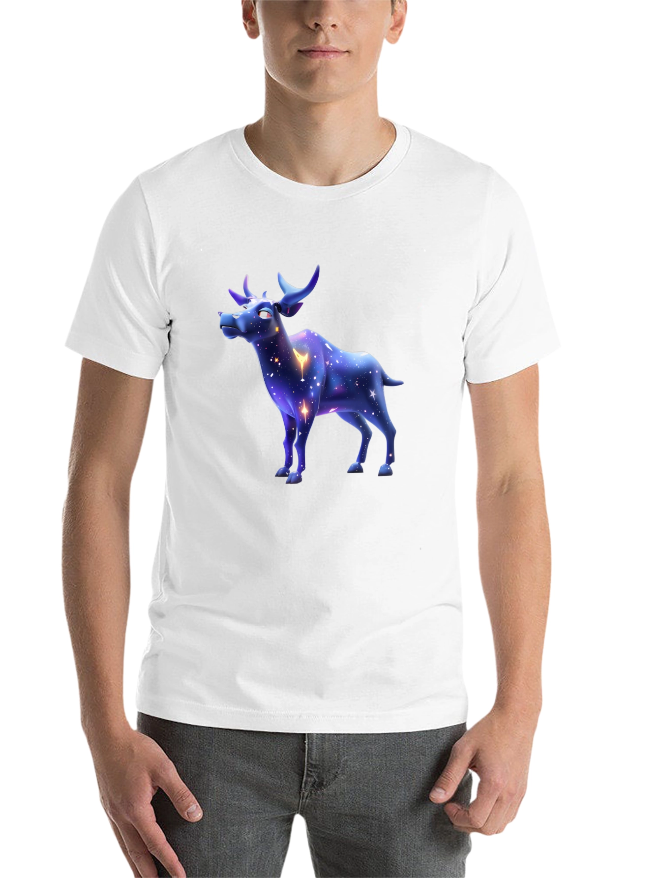 Black Galaxy Deer Graphic Tee - Stylish Men's Black T-Shirt view 14