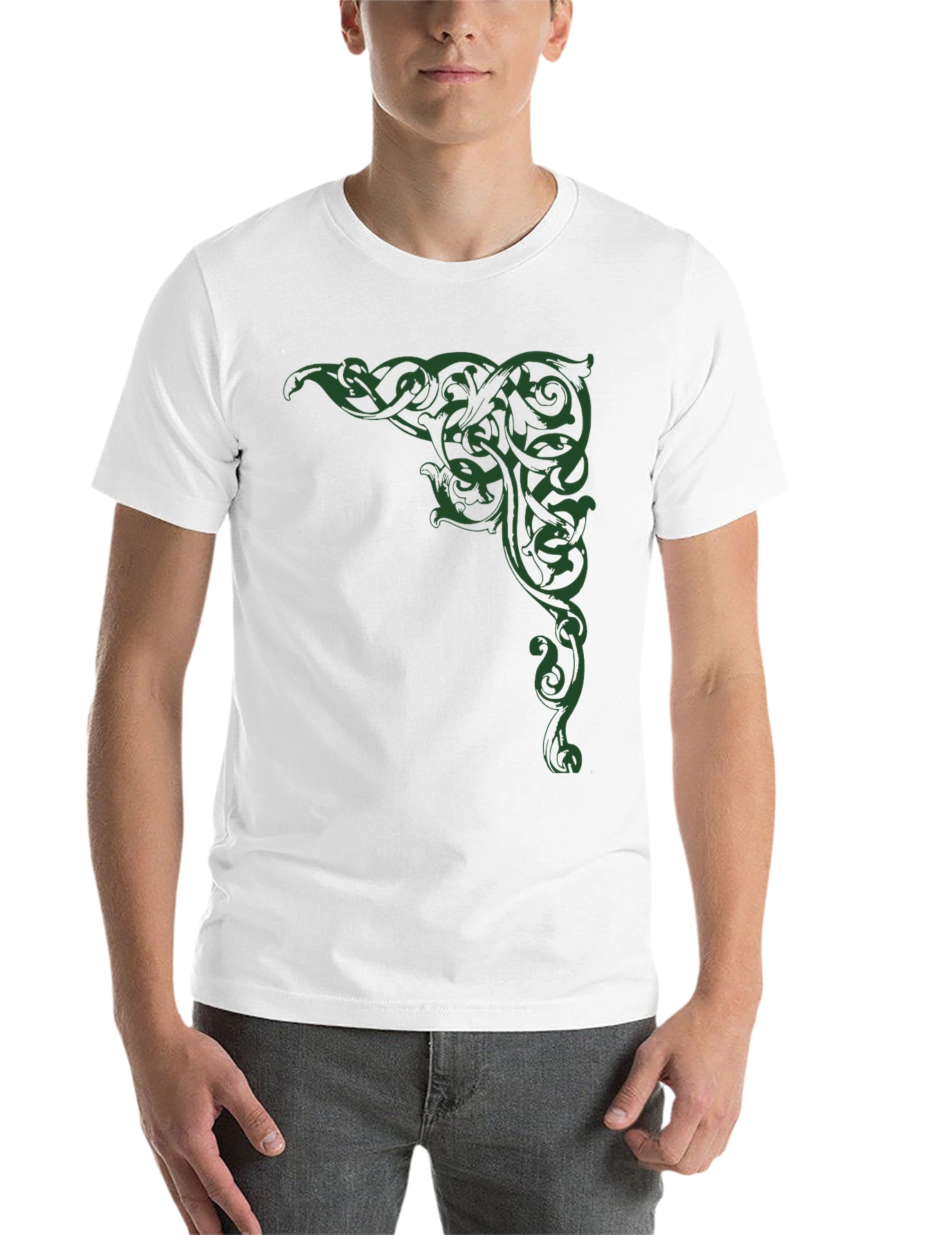 Black Men's Black T-Shirt with Green Celtic Corner Design view 14