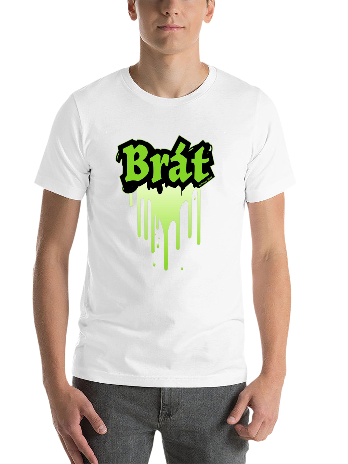 Black Brat Graphic Tee - Black T-Shirt with Neon Green Design view 14