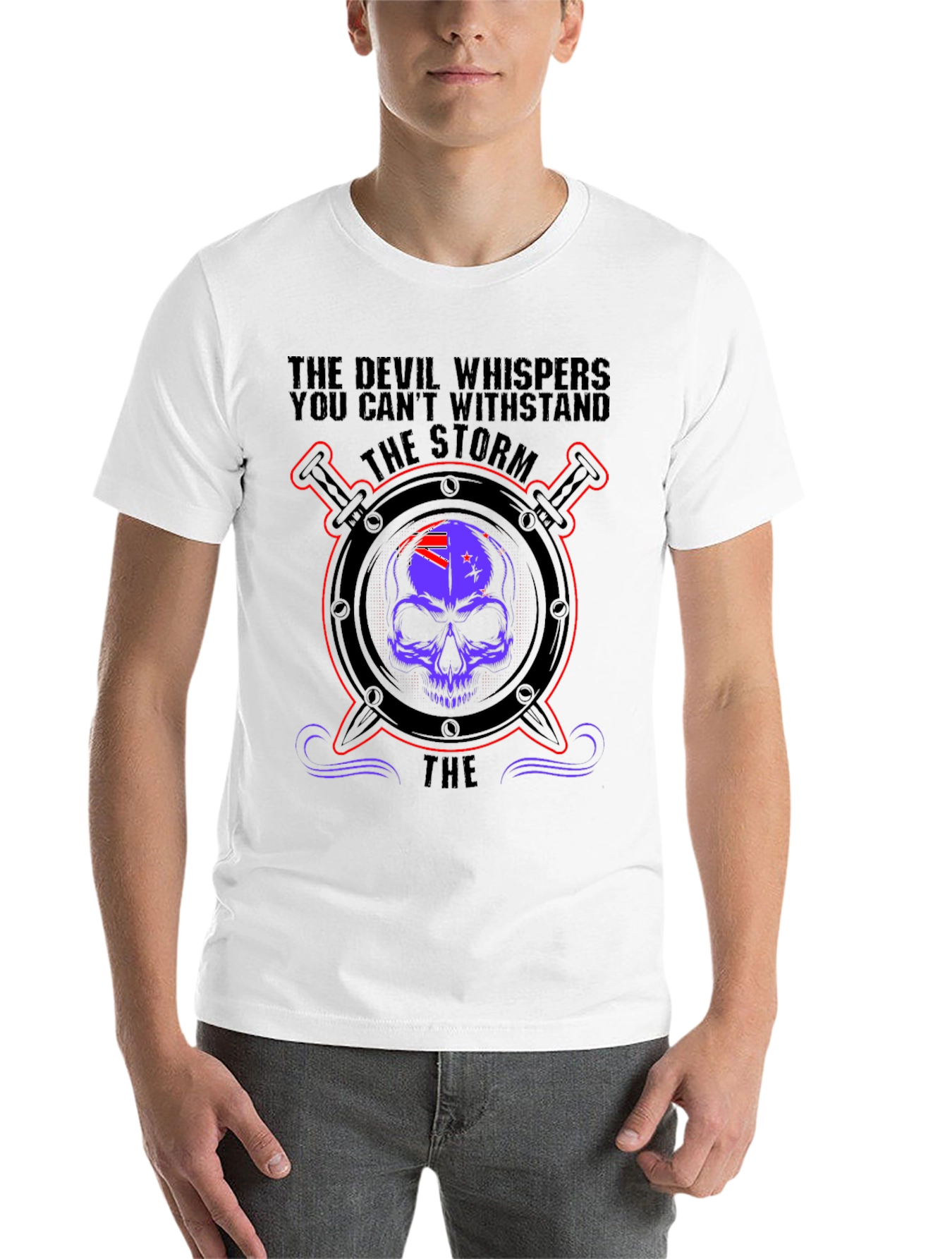 Black Devil Whispers Storm T-Shirt - Skull & Swords Design view 14