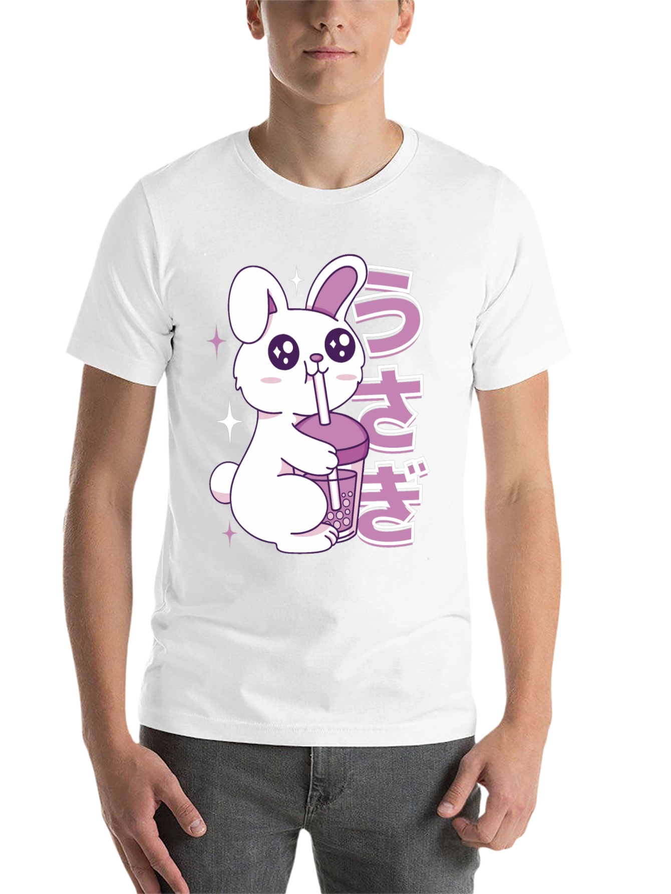 Black Kawaii Rabbit Boba Tea Graphic T-Shirt view 14