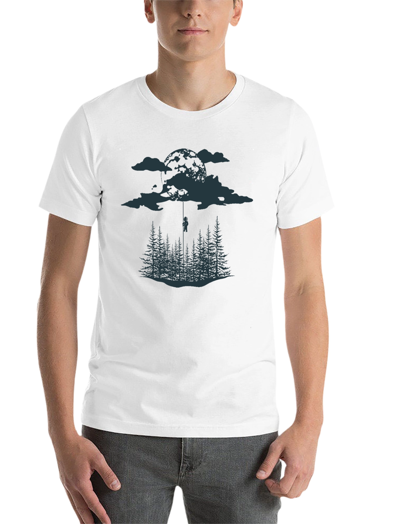 Black Black Tee with Moonlit Forest Design view 14