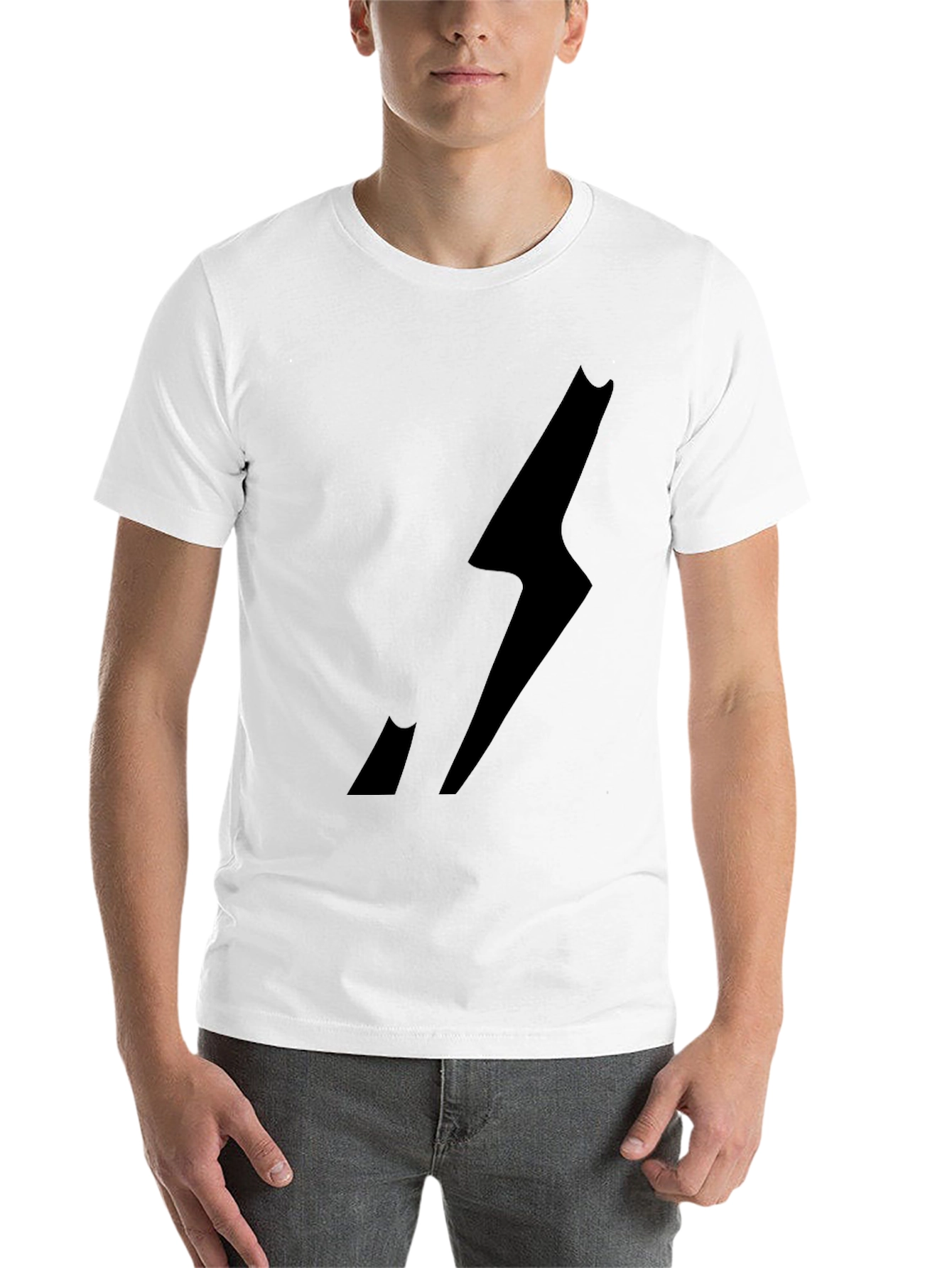 Black Men's Black Graphic Tee - Lightning Bolt Design view 14