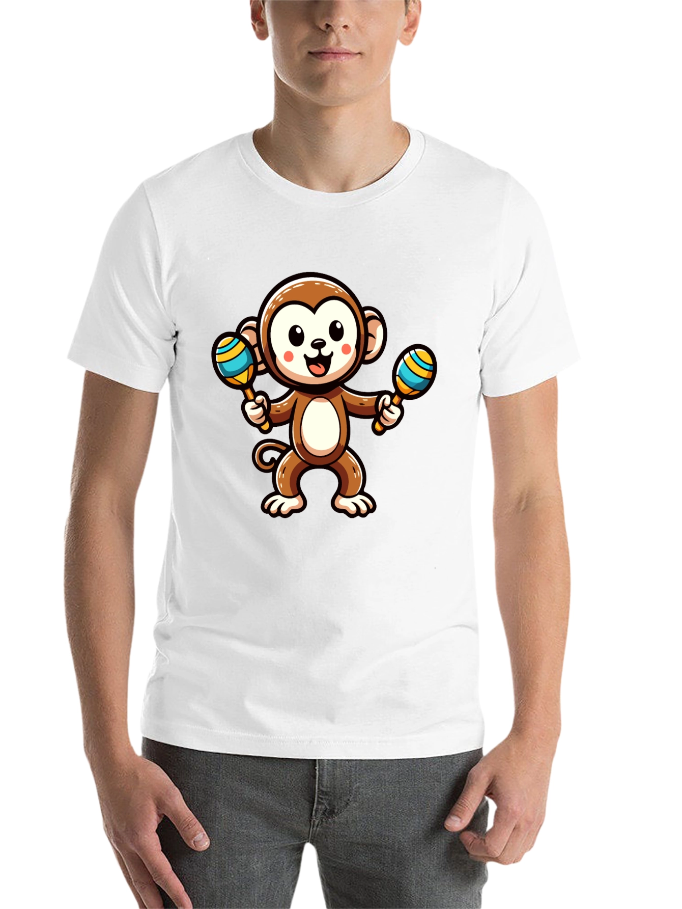 Black Cartoon Monkey with Maracas Graphic Tee view 14