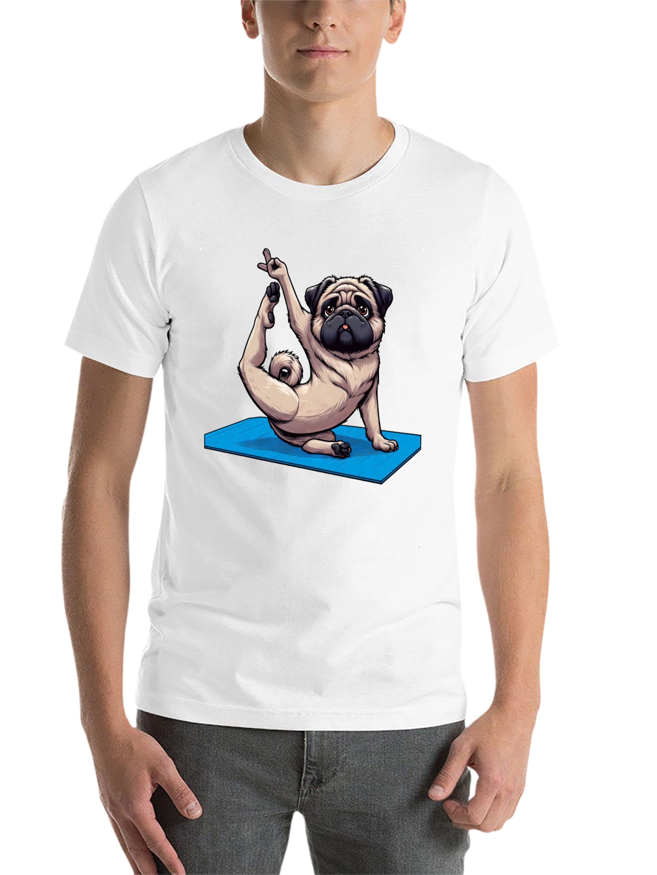 Black Yoga Pug Graphic Tee - Men's Black T-Shirt view 14