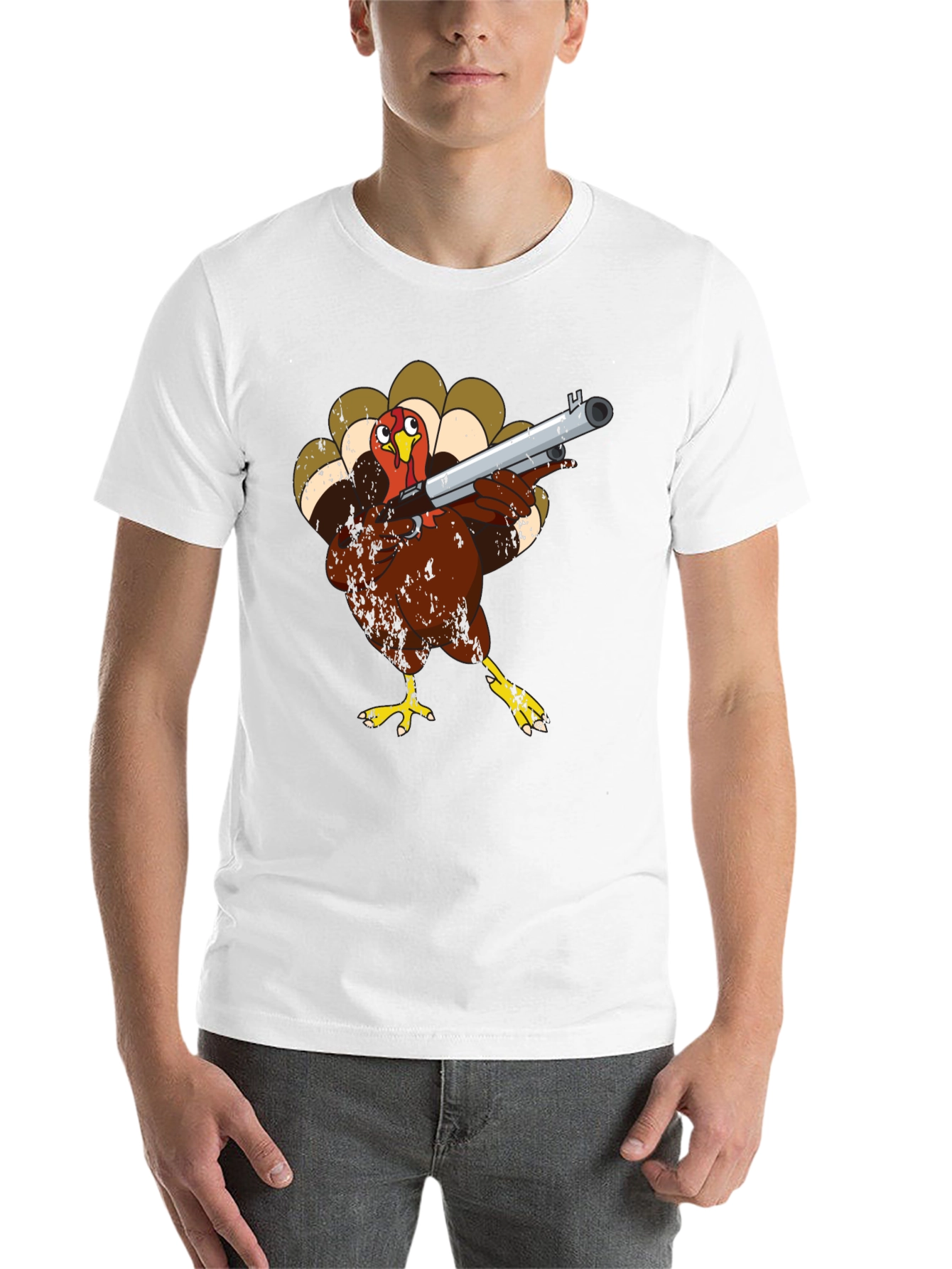 Black Turkey with Shotgun Black T-Shirt - Funny Thanksgiving Tee view 14