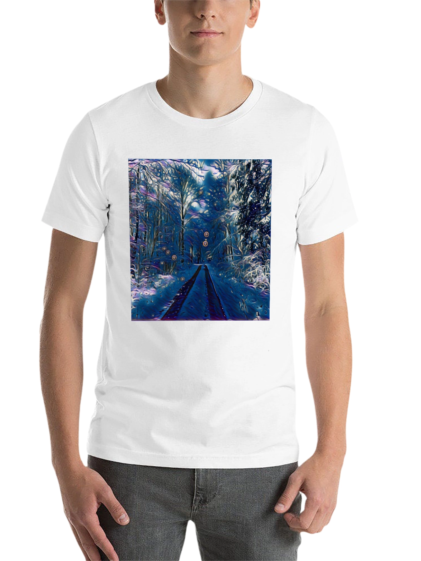 Black Winter Forest Art Graphic Tee - Black Cotton Blend view 14