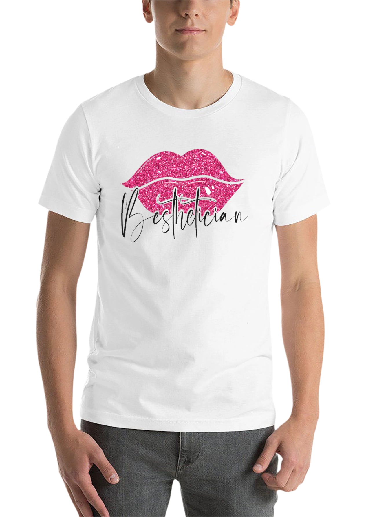 Black Pink Glitter Lips Graphic Black T-Shirt view 14