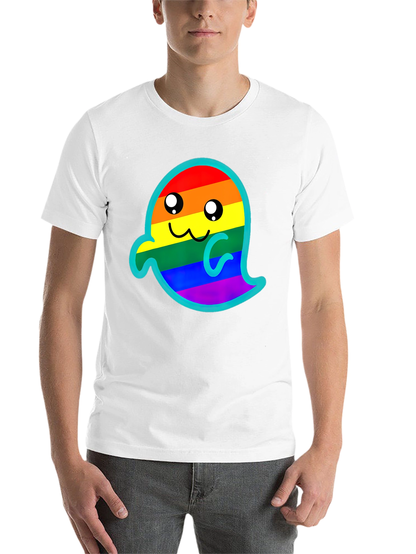 Black Rainbow Ghost Graphic Tee - Soft Cotton Blend view 14