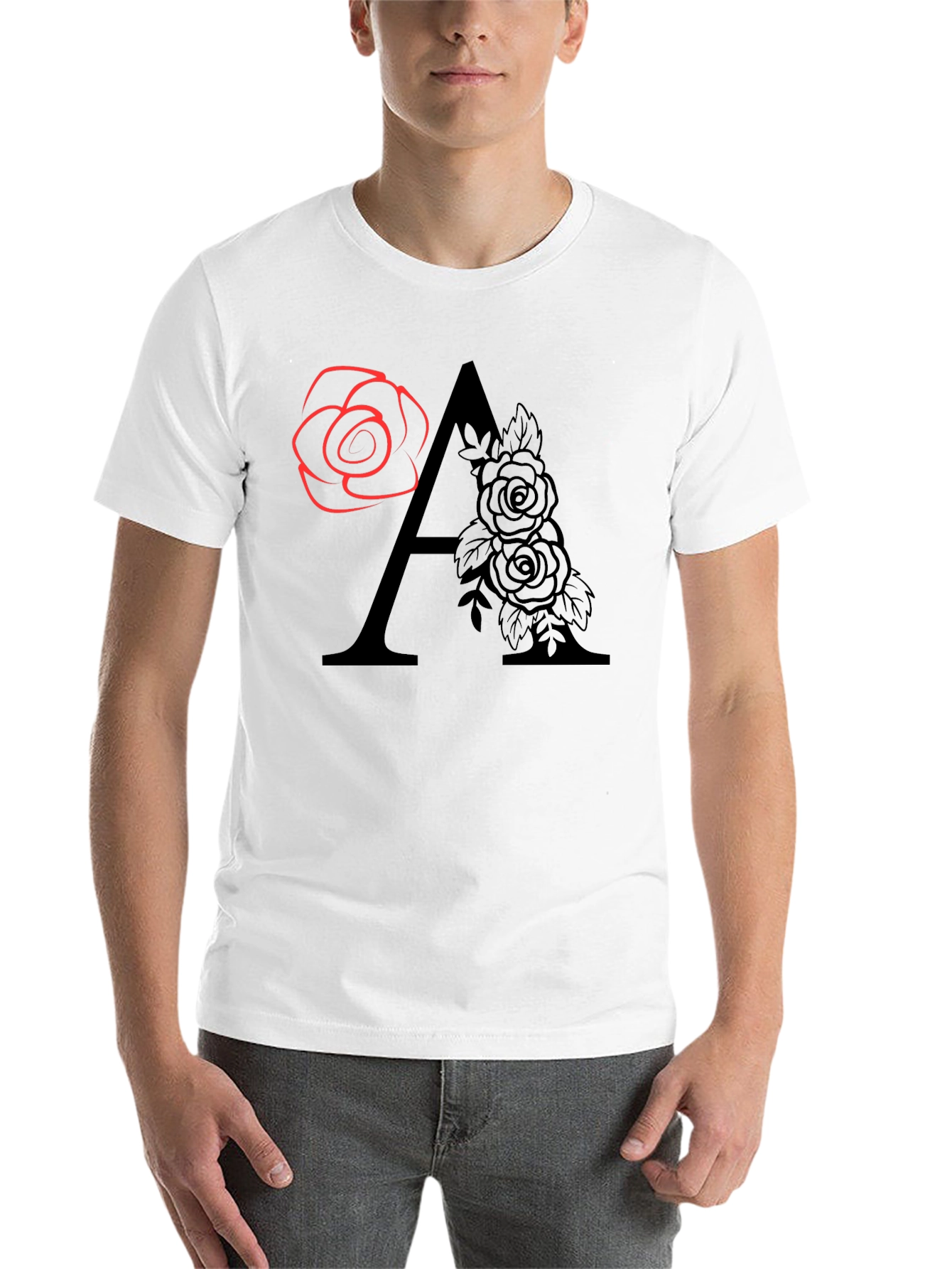 Black Floral Initial "A" Graphic T-Shirt view 14