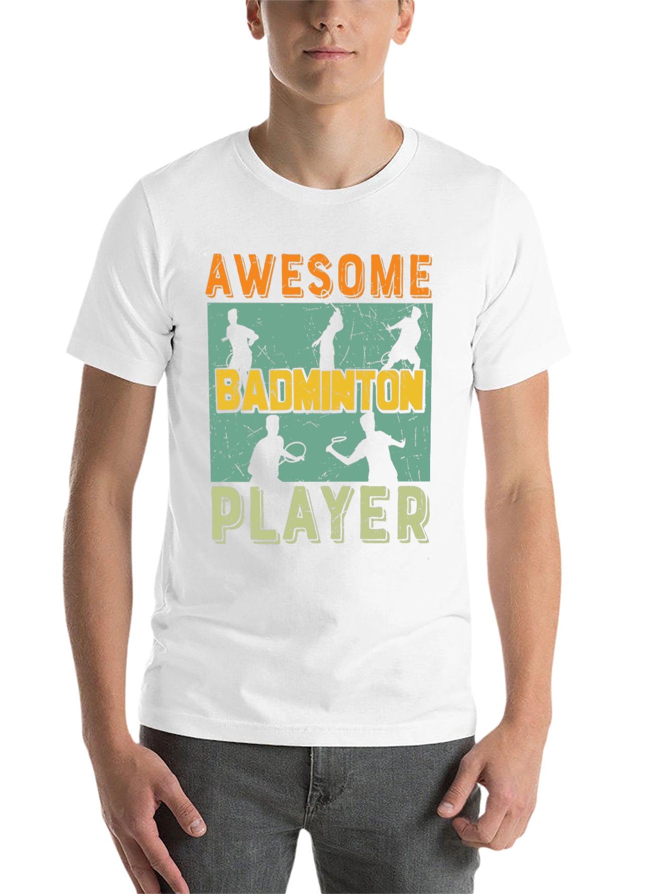 Black Awesome Badminton Player Graphic Tee view 14