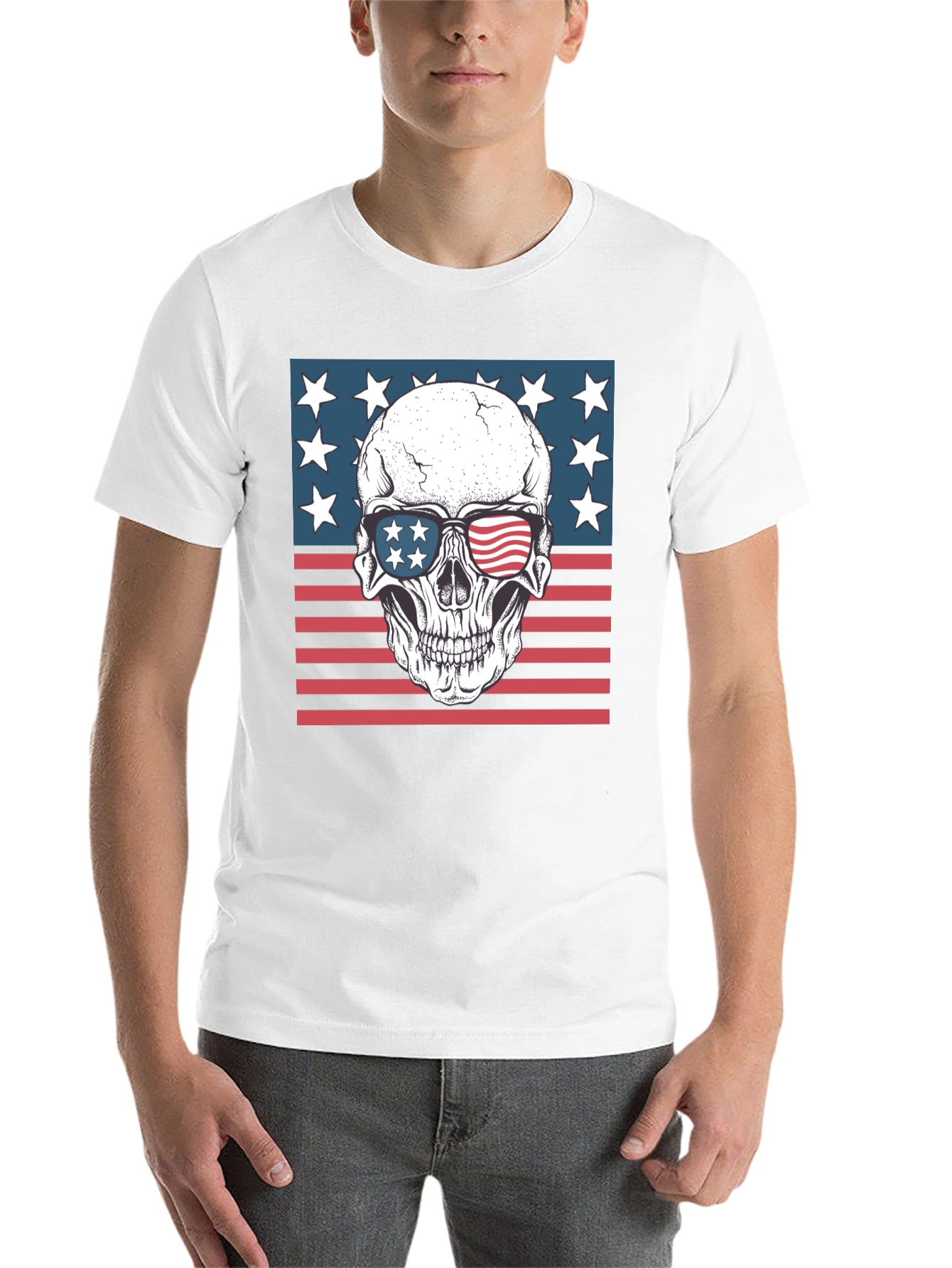 Black American Flag Skull Graphic Tee - Patriotic Style view 14
