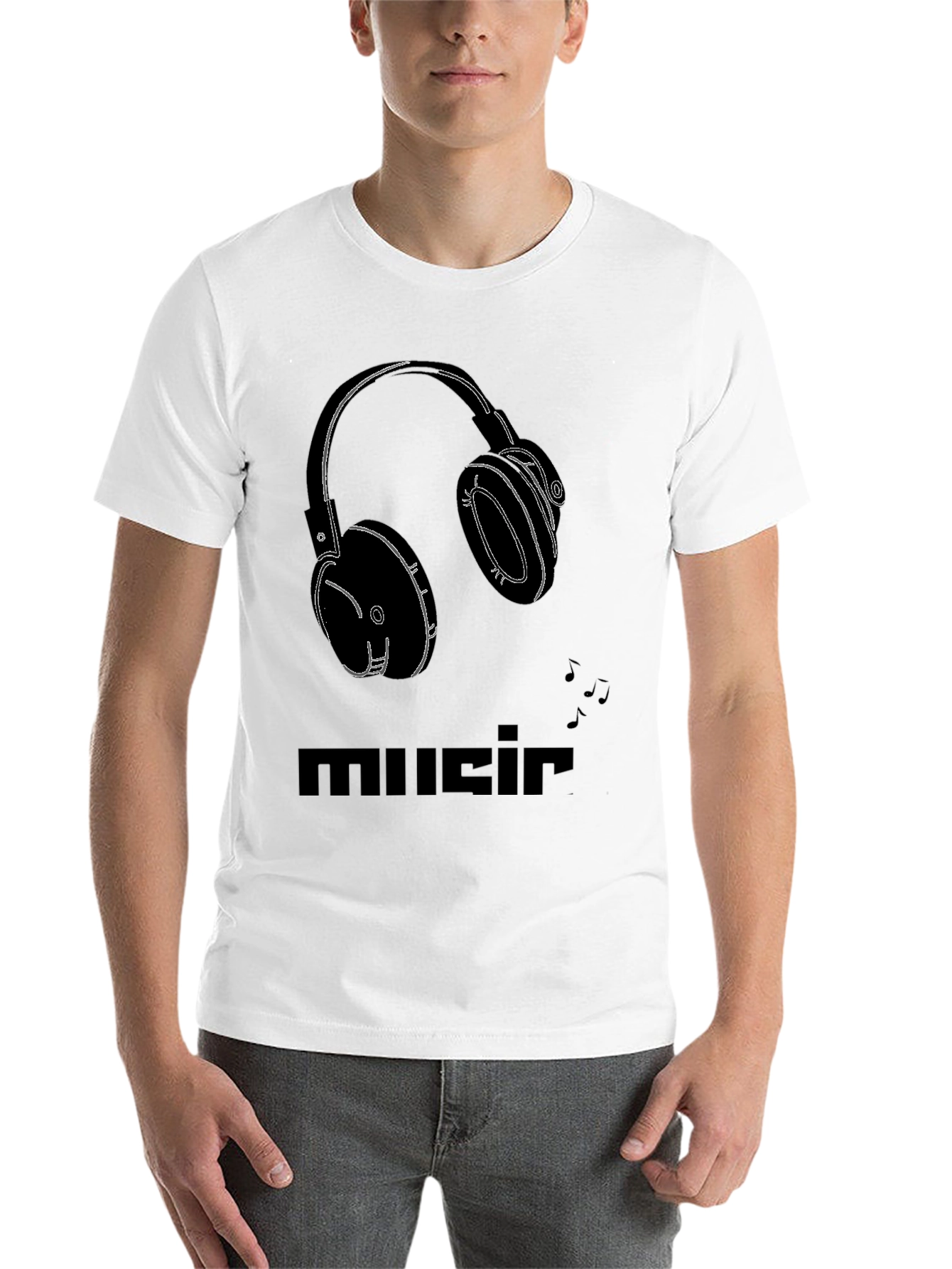 Black Music Headphones Graphic Tee - Black Cotton T-Shirt view 14